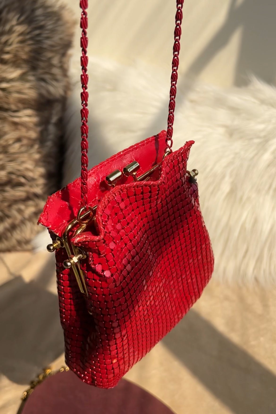 Red Mesh Metallic Vintage Evening Purse