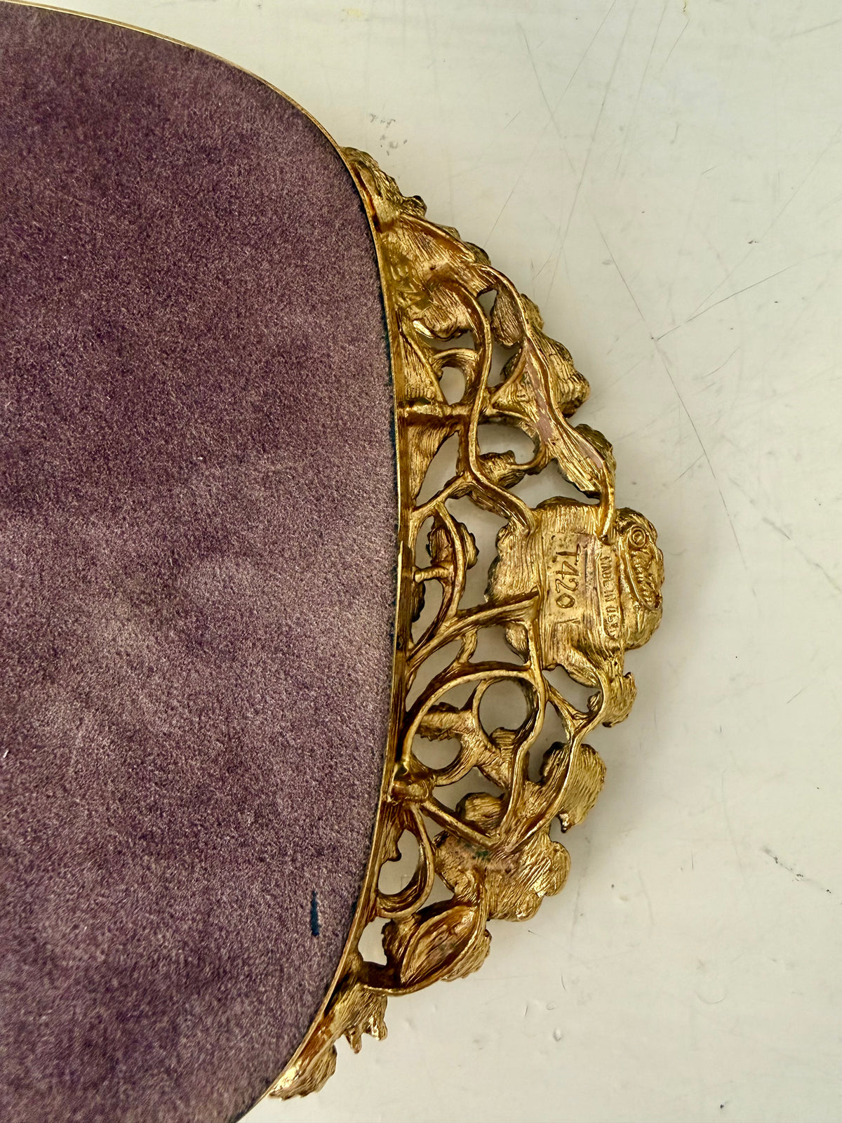 Matson Hollywood Regency Vintage Ornate 24K Gold Gilt Vanity Perfume Mirror Tray with Roses Motifs