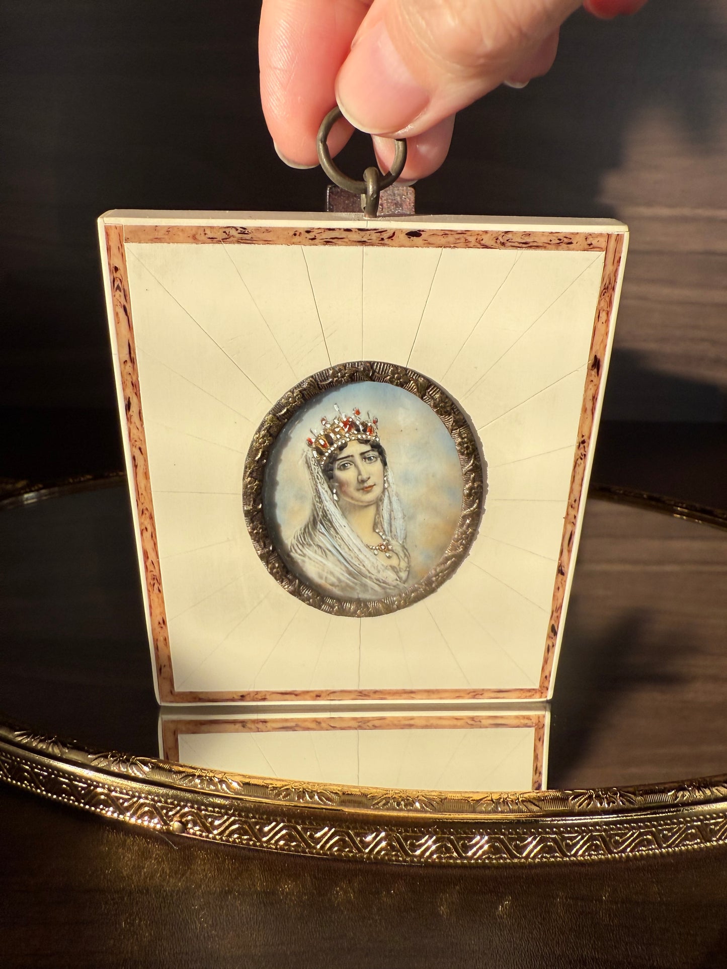 Antique early 20th-Century Miniature Hand-Painted Portrait of Empress Joséphine de Beauharnais, the first wife of Napoleon Bonaparte