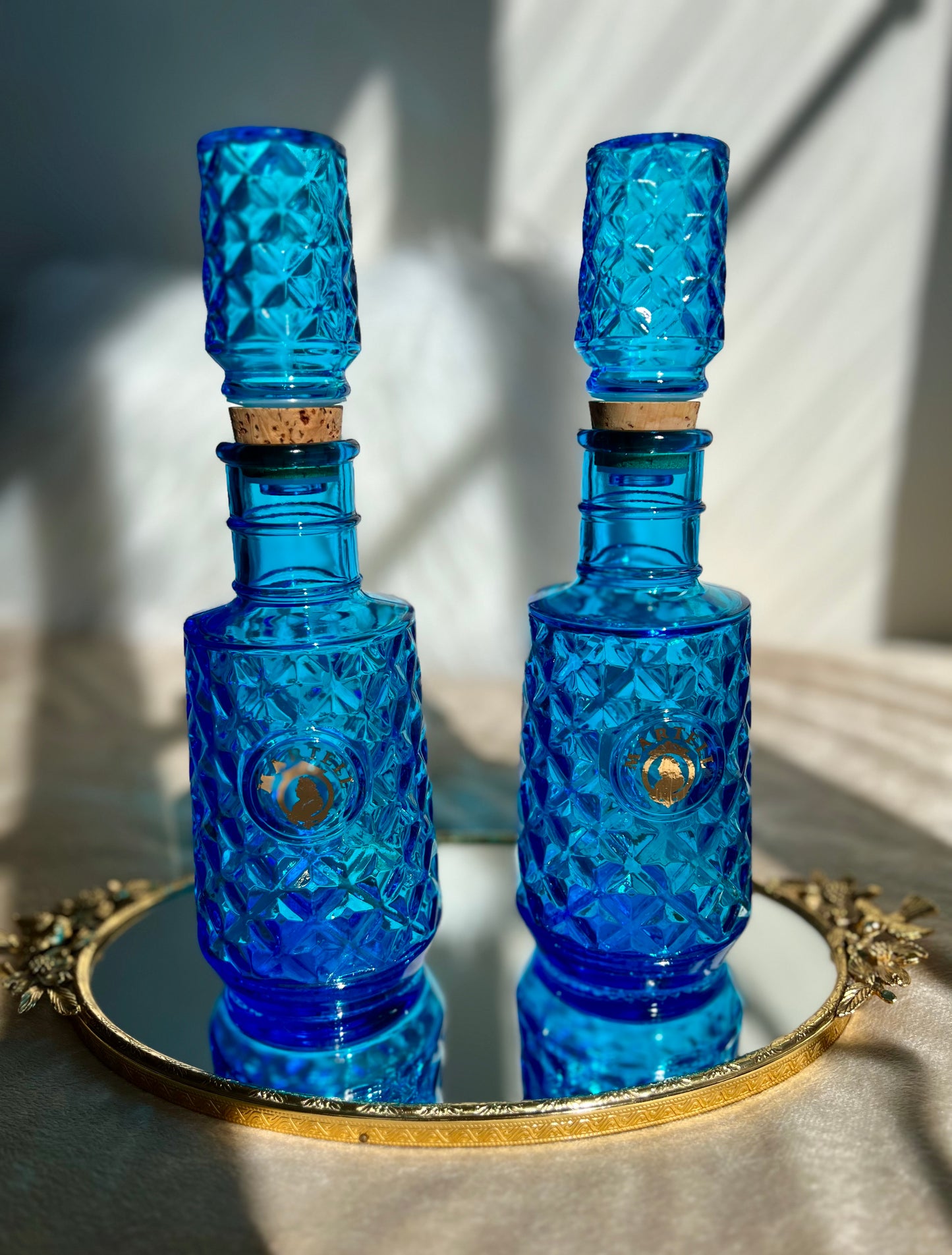 Beautiful Martell Blue Glass Bottle Vintage Decanters ($ 52/pcs)