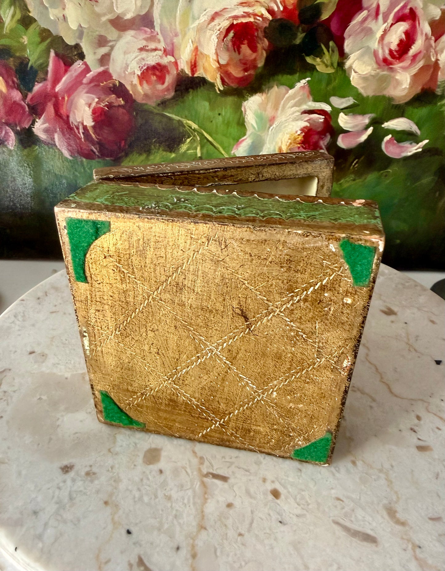 Italian Style Florentine Gold-gilded Wooden Vintage Jewelry or Trinket Box
