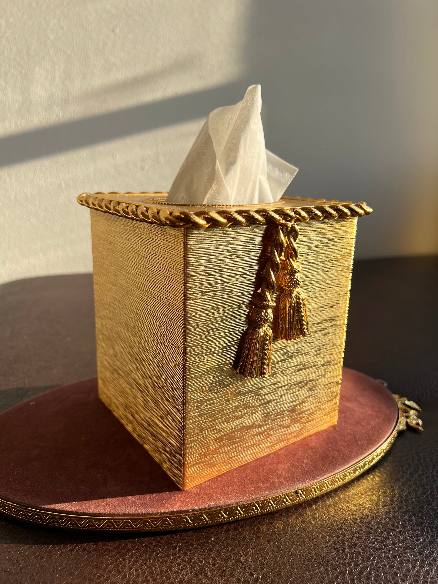 STYLEBUILT Vintage Tissue Box Cover with Gilt Rope & Tassel