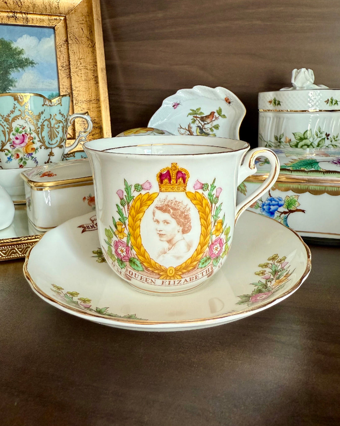 Coronation 1953 H.M. Queen Elizabeth Vintage Tuscan Bone China Roses Tea cup and Saucer, Numbered