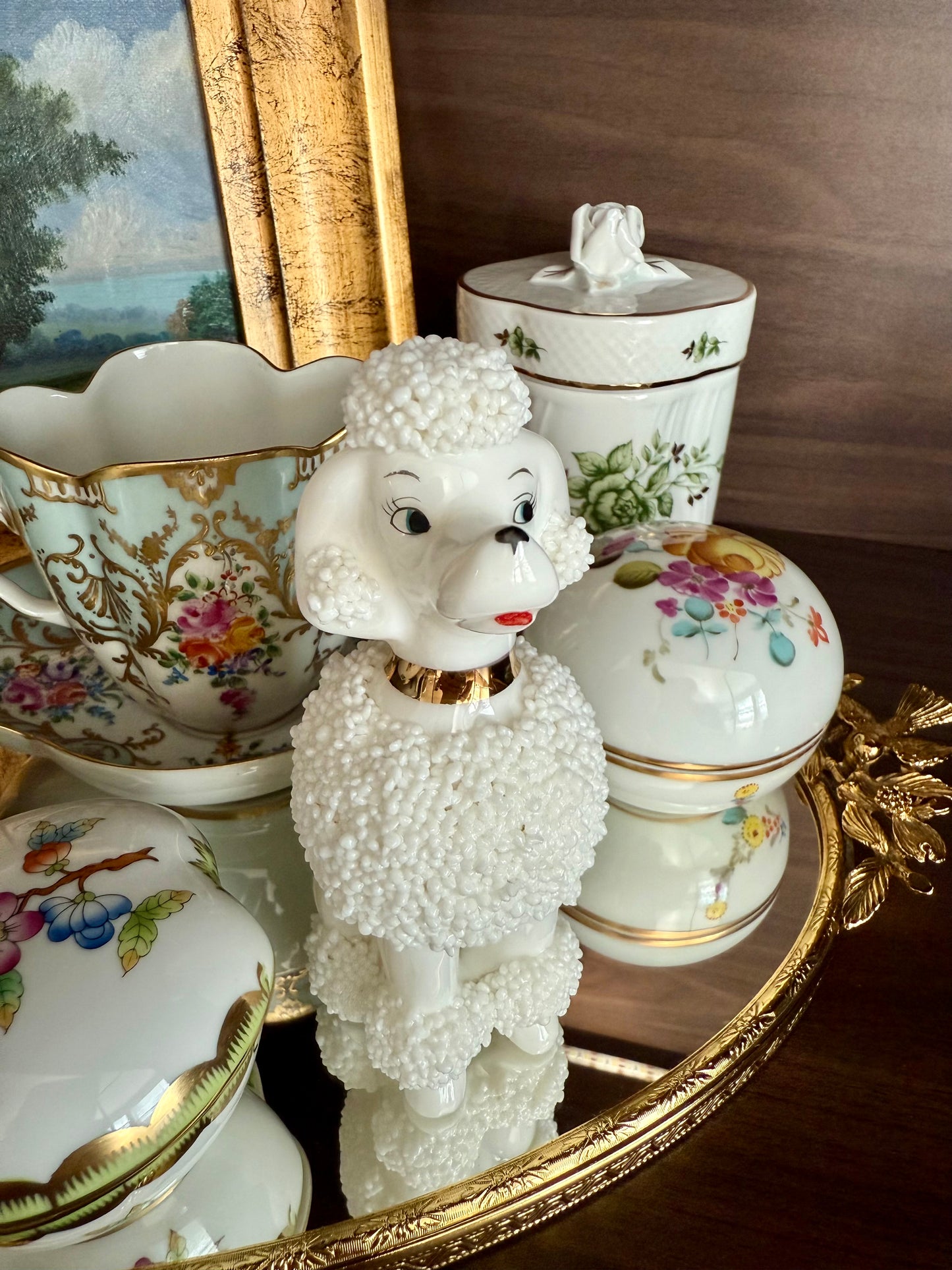 Vintage White Porcelain Spaghetti or Sugar Poodle Figurine Dog, Numbered - Made in Japan