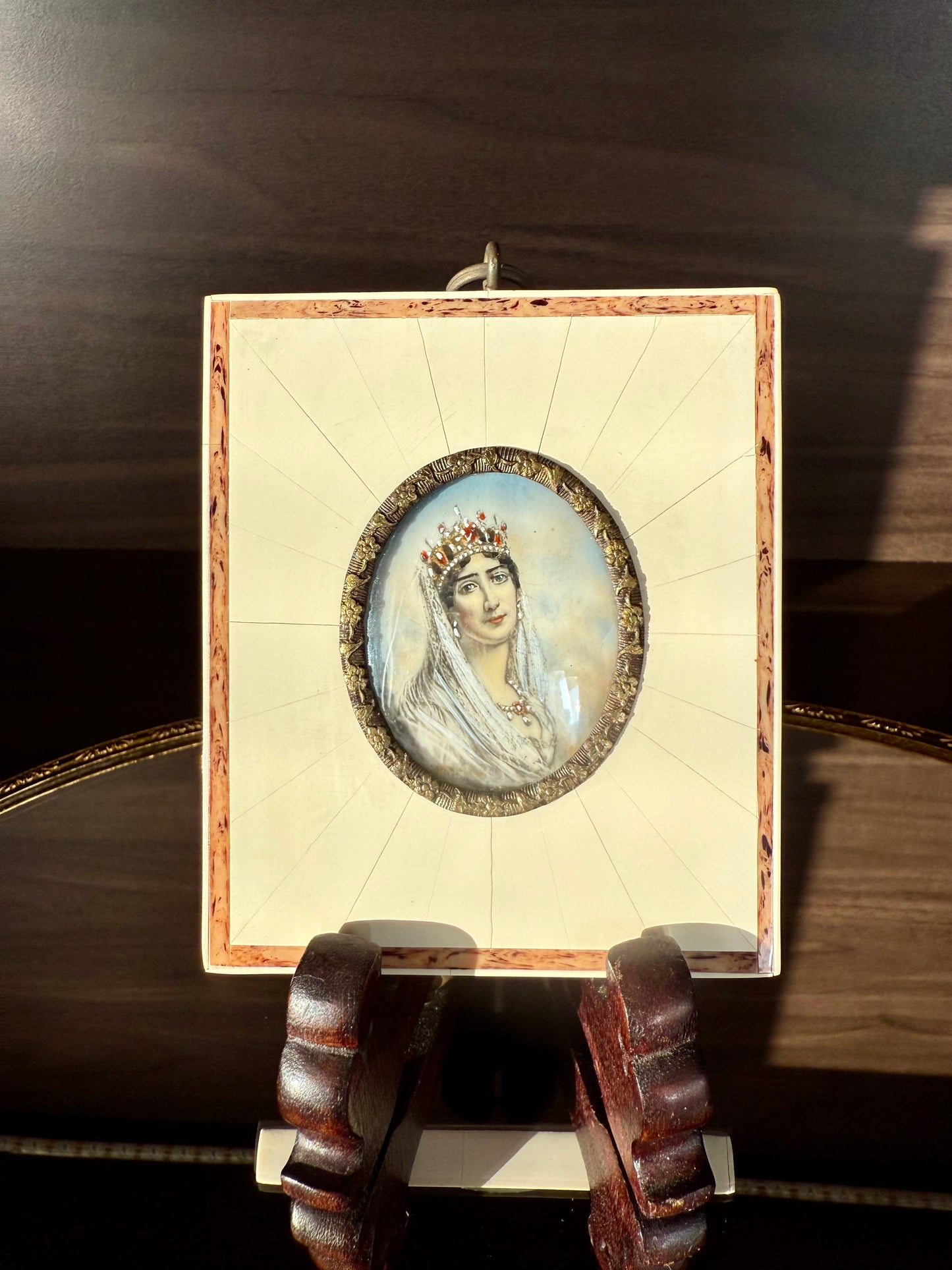 Antique early 20th-Century Miniature Hand-Painted Portrait of Empress Joséphine de Beauharnais, the first wife of Napoleon Bonaparte