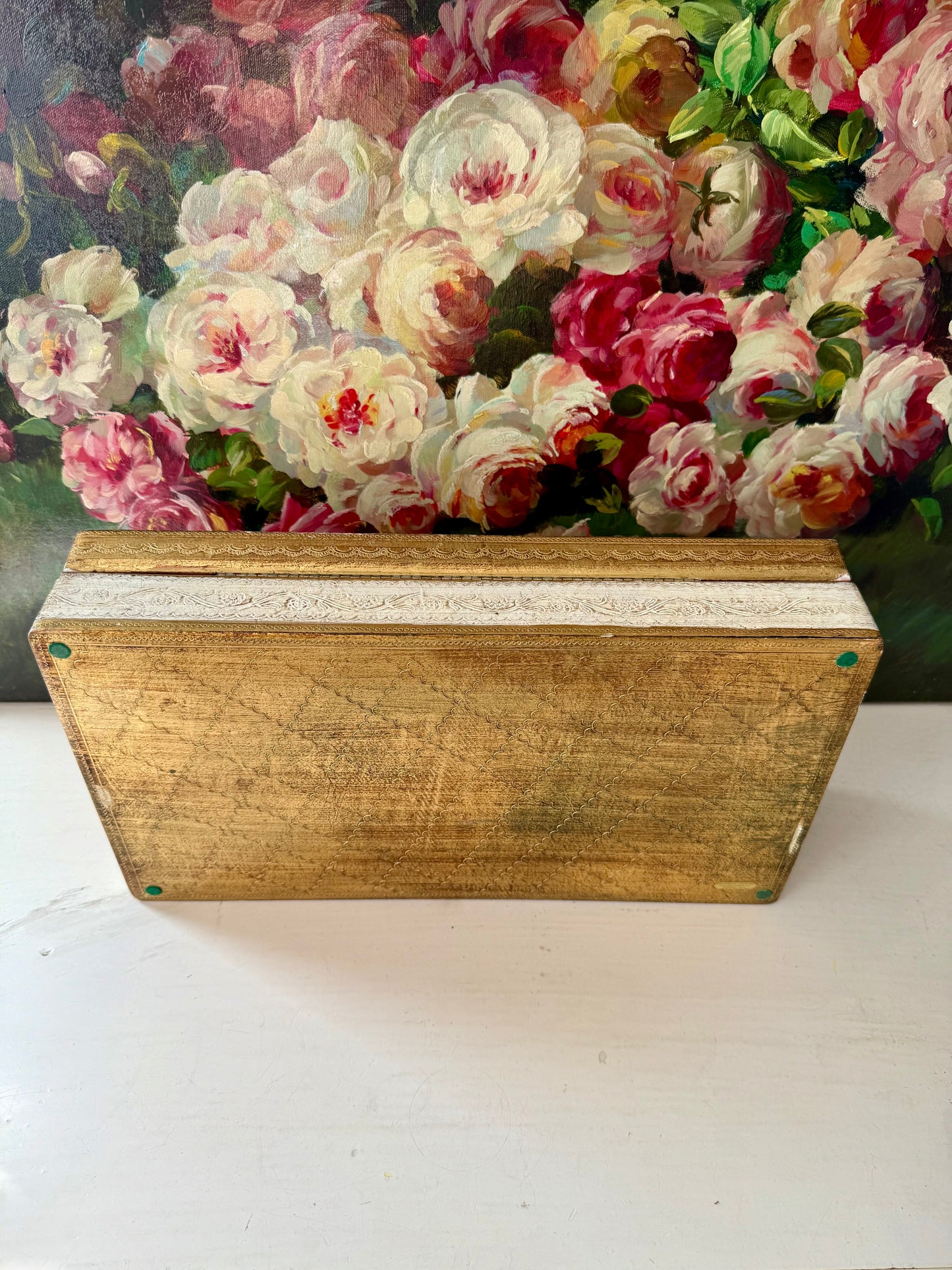 Fratelli Alinari Architectural Gold gilded Large Vintage Wooden Florentine Jewelry Box, Made in Italy