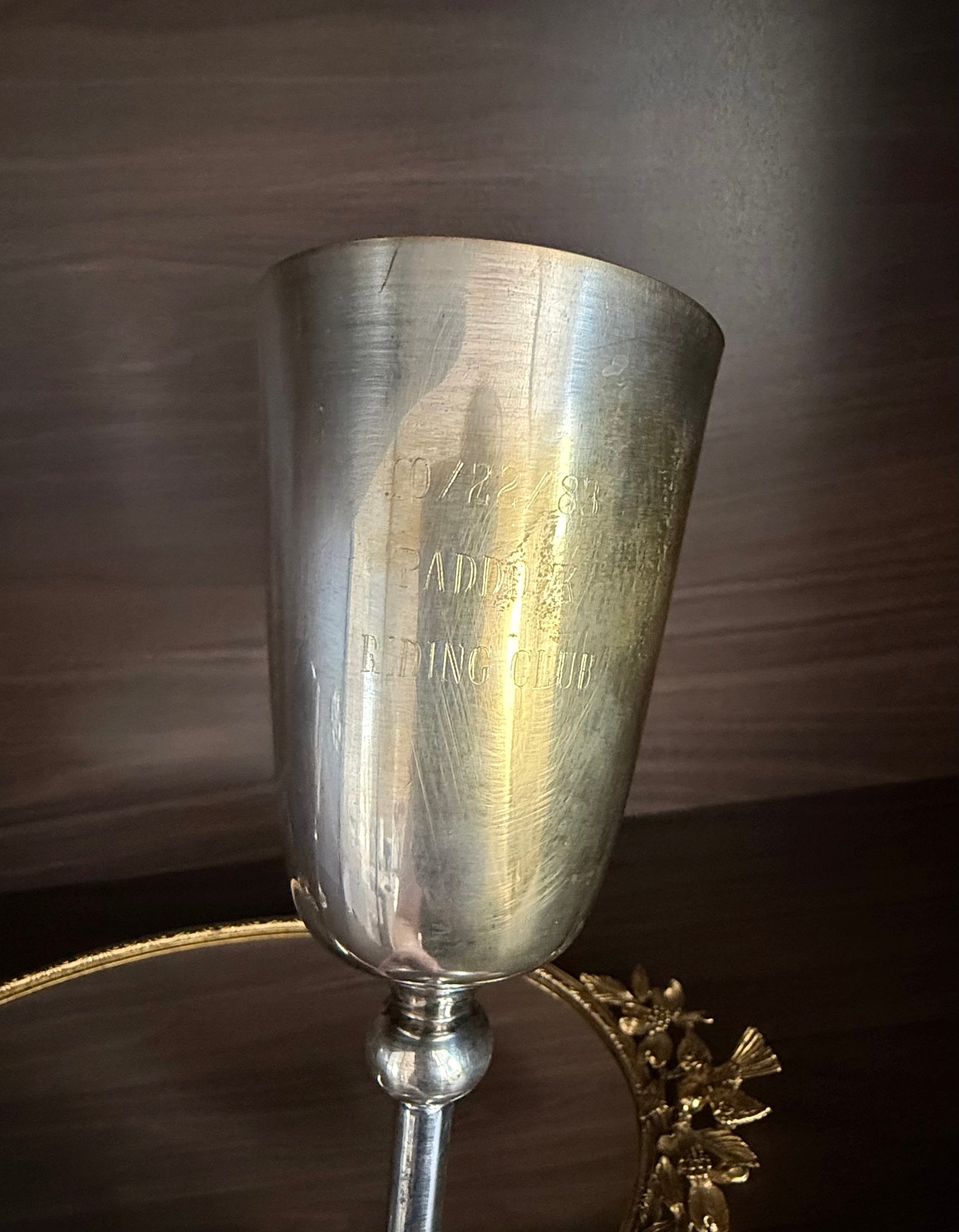 A Pair of Vintage Silver-Plated Wine Glasses with Long Stems and Slightly Flared Tops - these from the estate of Hollywood actor, writer, director, and producer Howard Storm