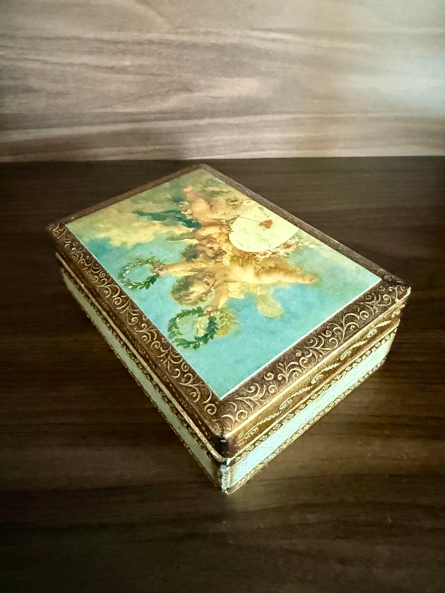 Italian Florentine Gold gilded, Handmade Wooden Vintage Jewelry or Trinket Box - Made in Italy