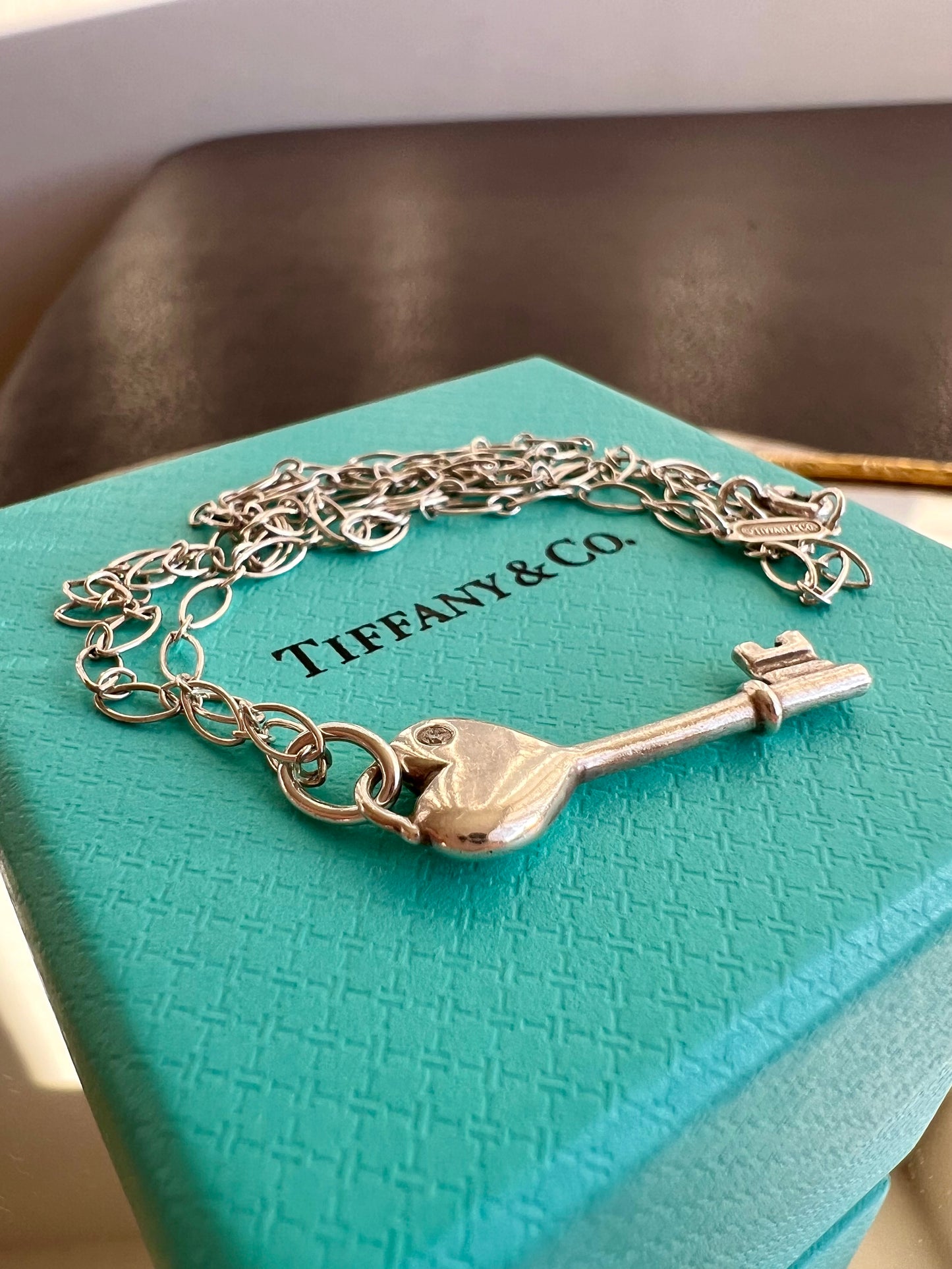 Tiffany & Co. Silver Heart Key Pendant, Mini 1P Diamond Silver 925 Women's Vintage Necklace