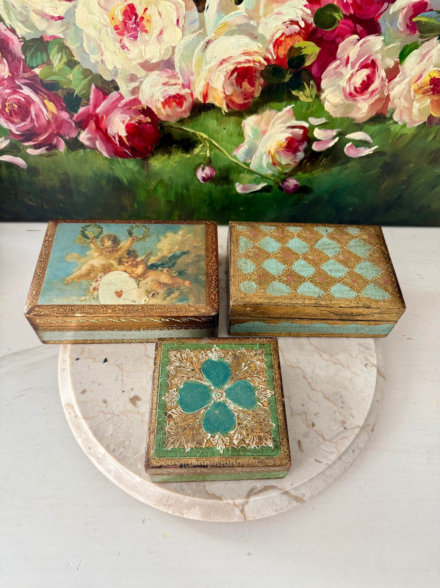 Italian Vintage Florentine Gold Gilt Wooden Handmade Jewelry Box
