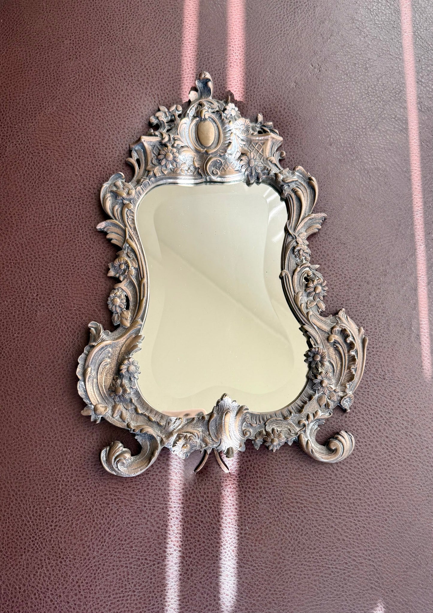 Antique Bronze Rococo Style French Big Table and Makeup Mirror from the 19th or Early 20th Century