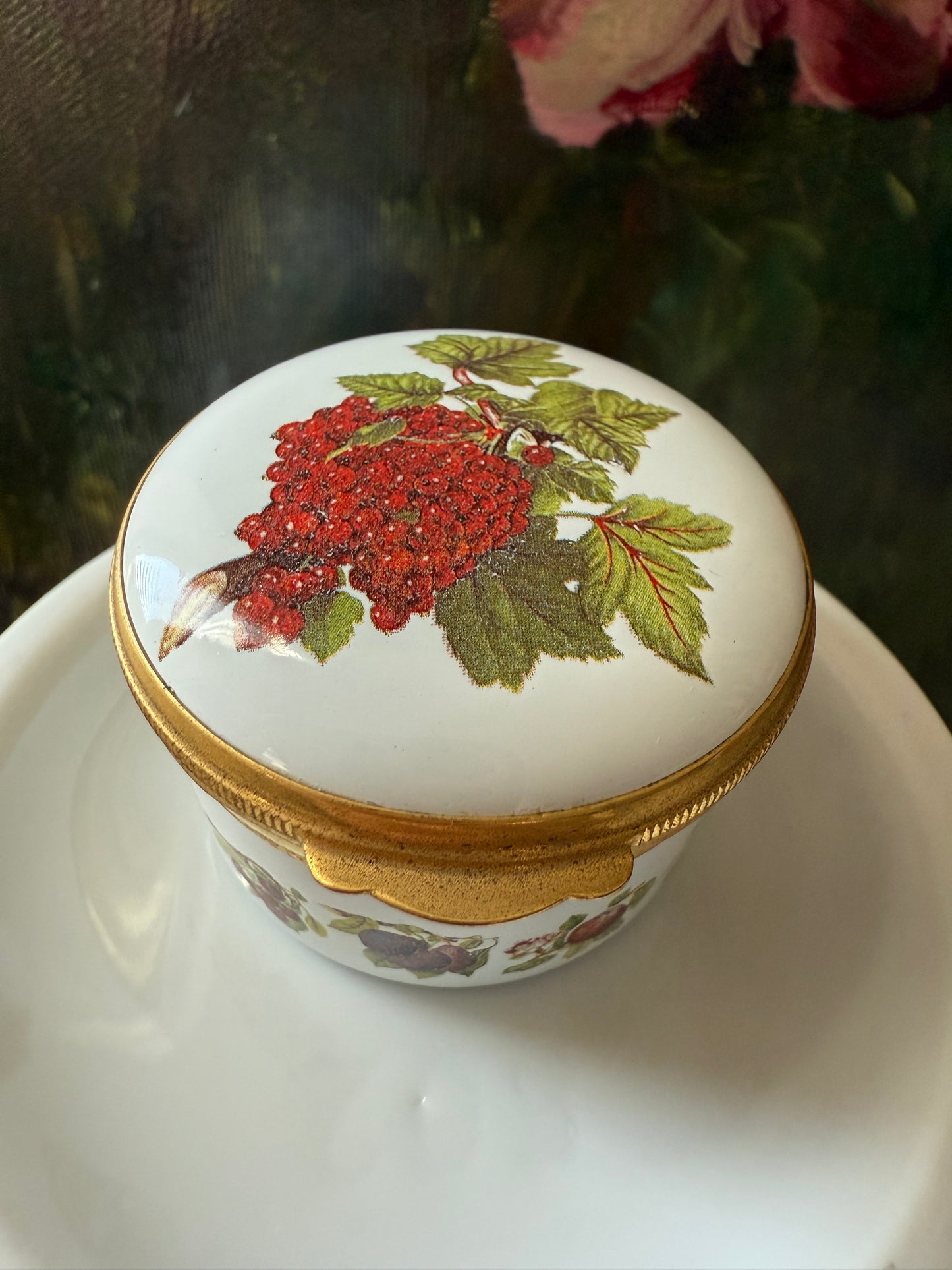 Vintage ‘The Red Currant’ Portmeirion Pomona Enamel Jewelry or Trinket Box, Made in England