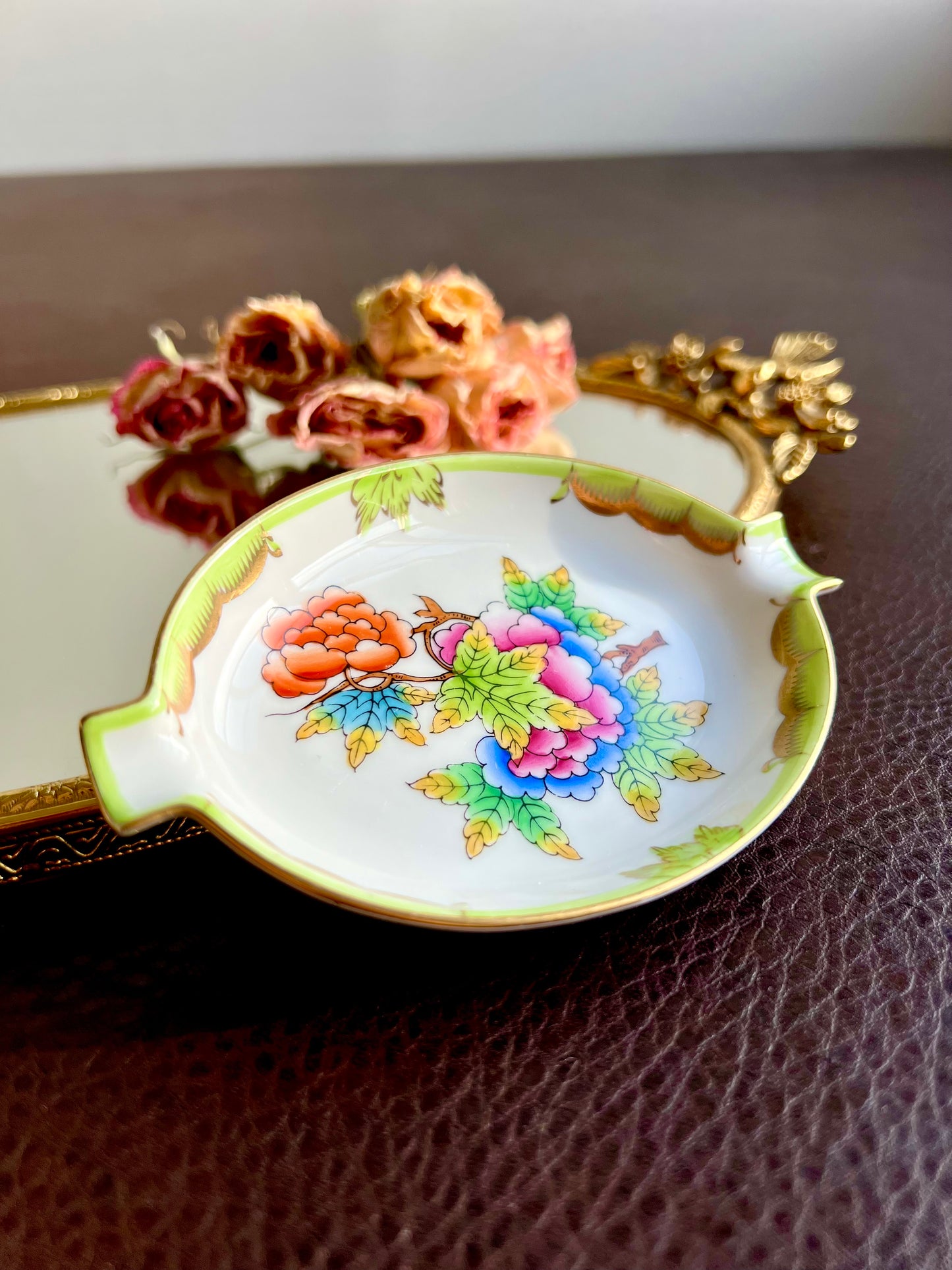 Antique Herend Queen Victoria (VBO) Vintage Handmade Small Porcelain Ashtray, Made in Hungary