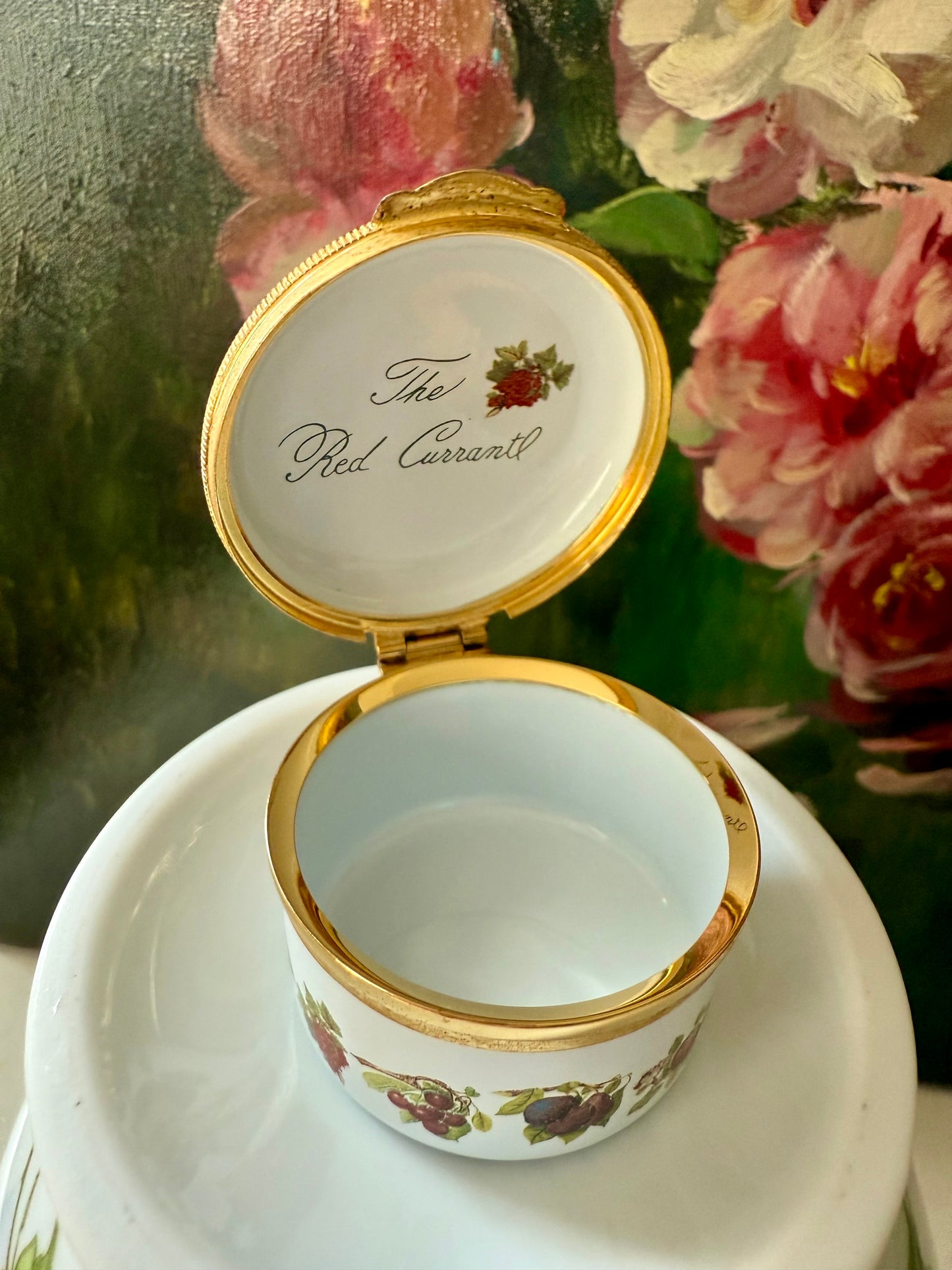 Vintage ‘The Red Currant’ Portmeirion Pomona Enamel Jewelry or Trinket Box, Made in England