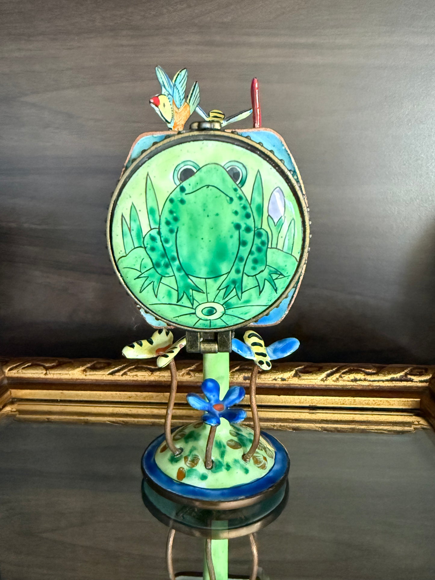 Vintage Hand-Painted Enamel on Copper Miniature Kelvin Chen Mailbox, Trinket Box and Stamps Holder - Numbered