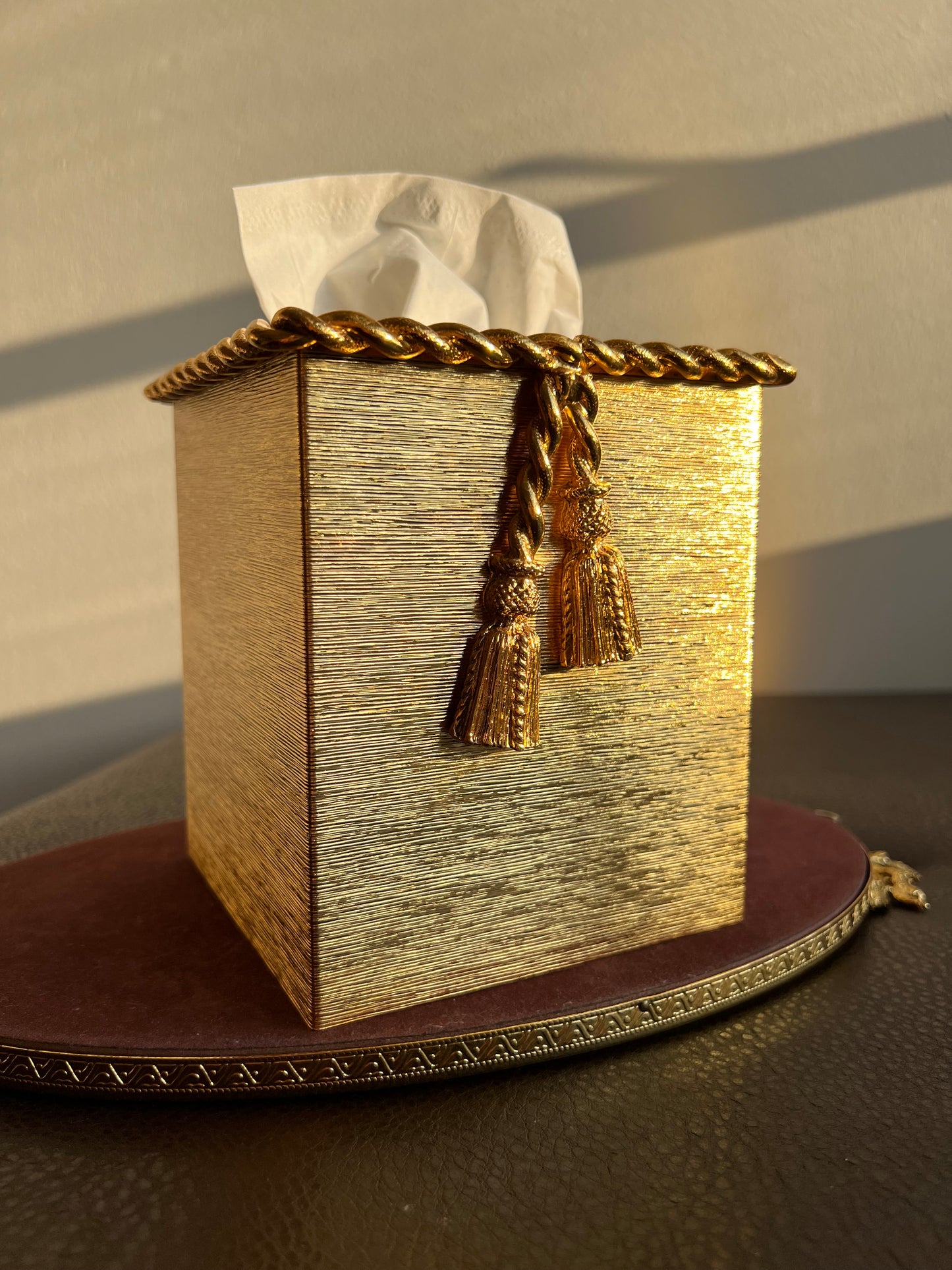 STYLEBUILT Vintage Tissue Box Cover with Gilt Rope & Tassel