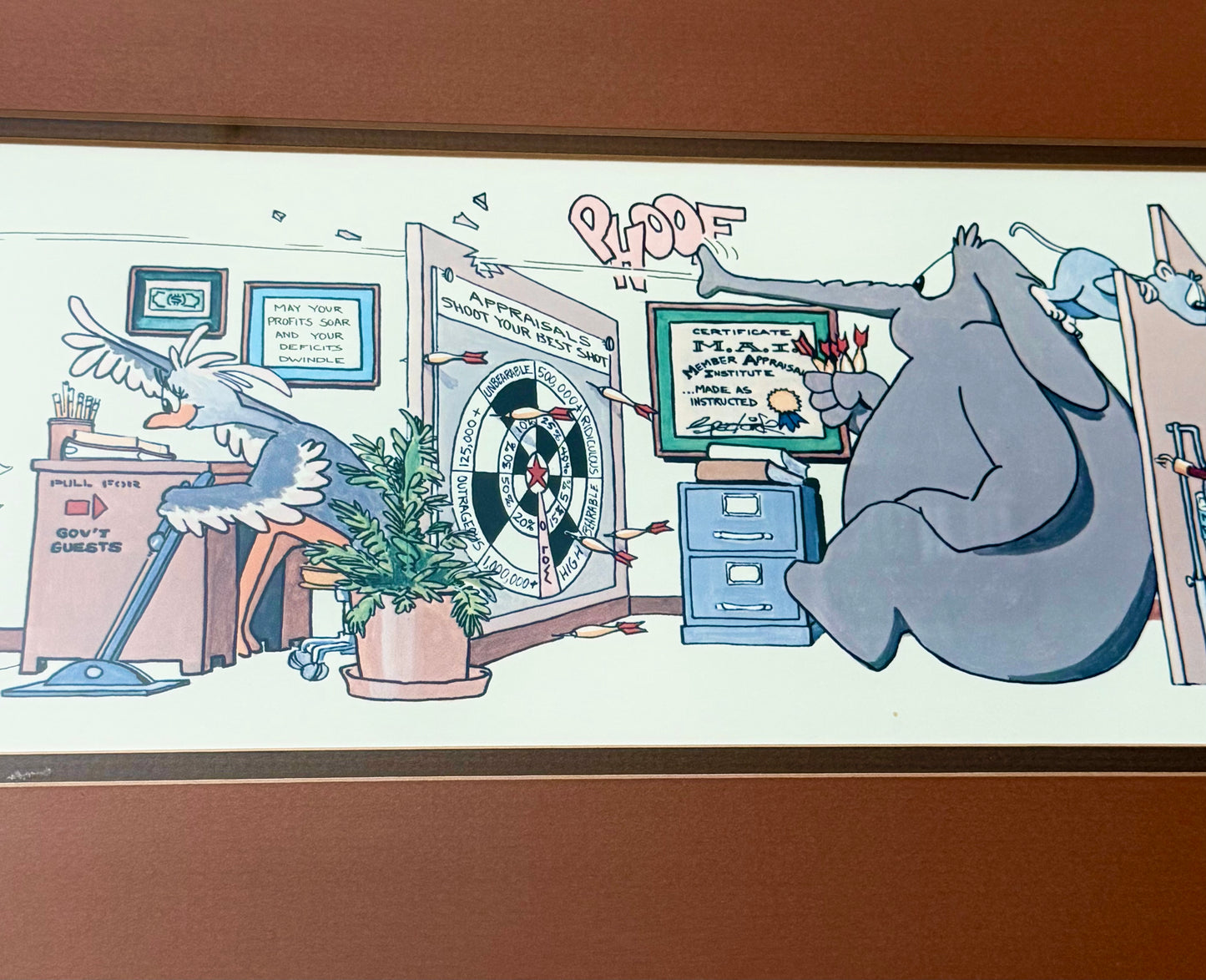 Vintage Framed Cartoon Artwork is titled “Financial Planners”, Signed and Numbered by Robert Marble in 1982 - 50/750