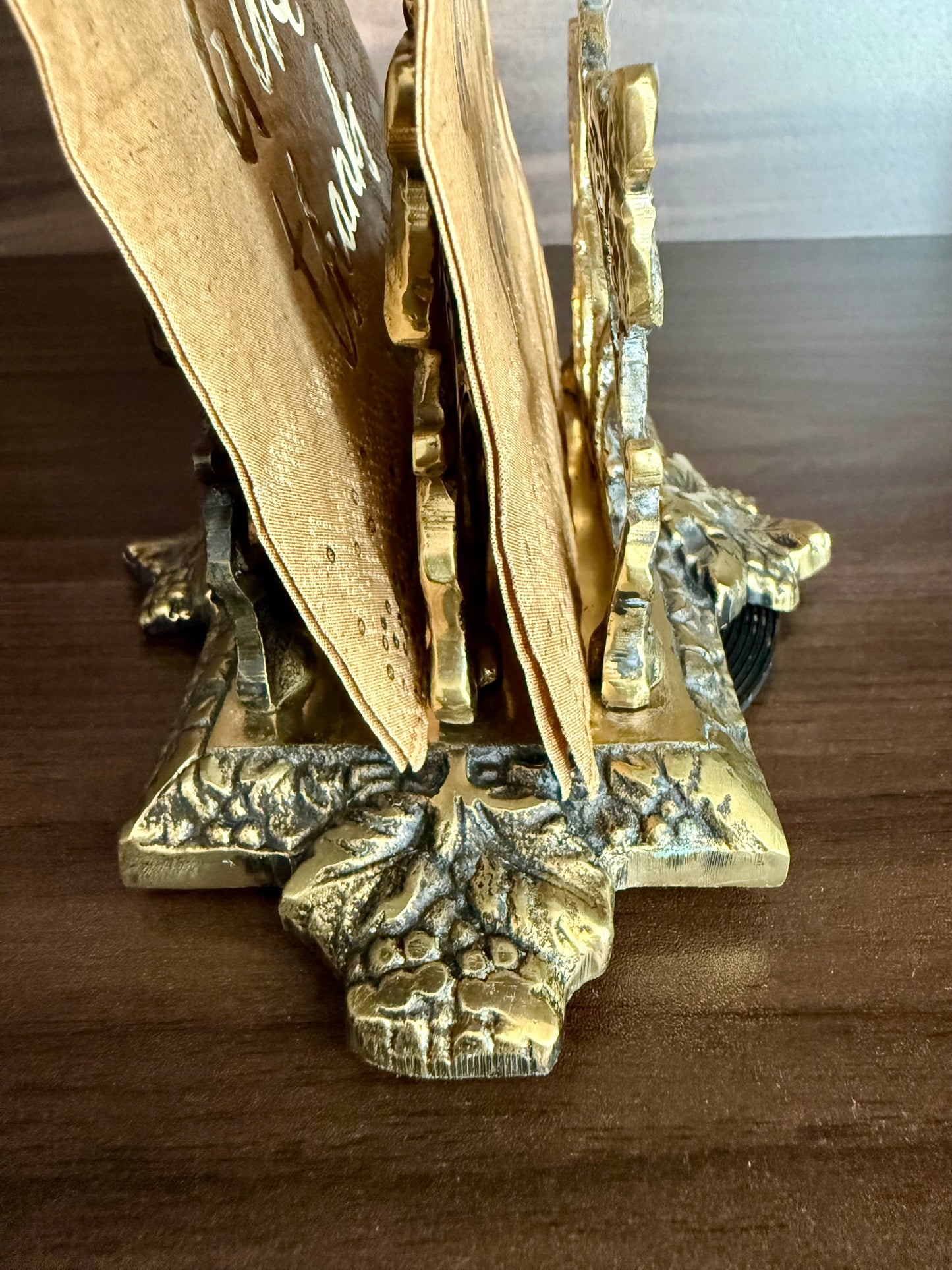 Vintage Brass Letter or Napkin Holder Desk Organizer with Grape Leaf Decoration, Made in England
