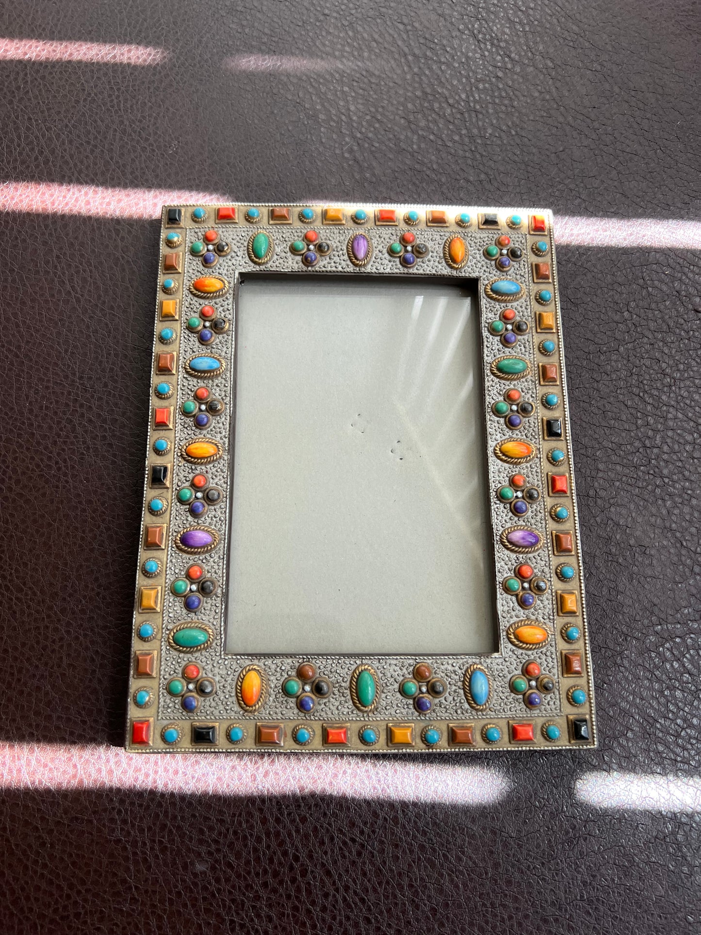 Antique Look Ornate Colorful Semi-Precious Stones in a Vintage Photo Frame from the 80, or 90s