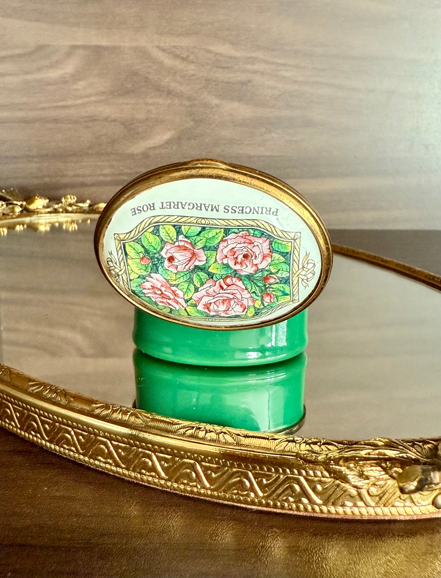 Bilston & Battersea Enamels Vintage Princess Margaret of England Hybrid Tea Rose Jewelry or Trinket Box - Made in England