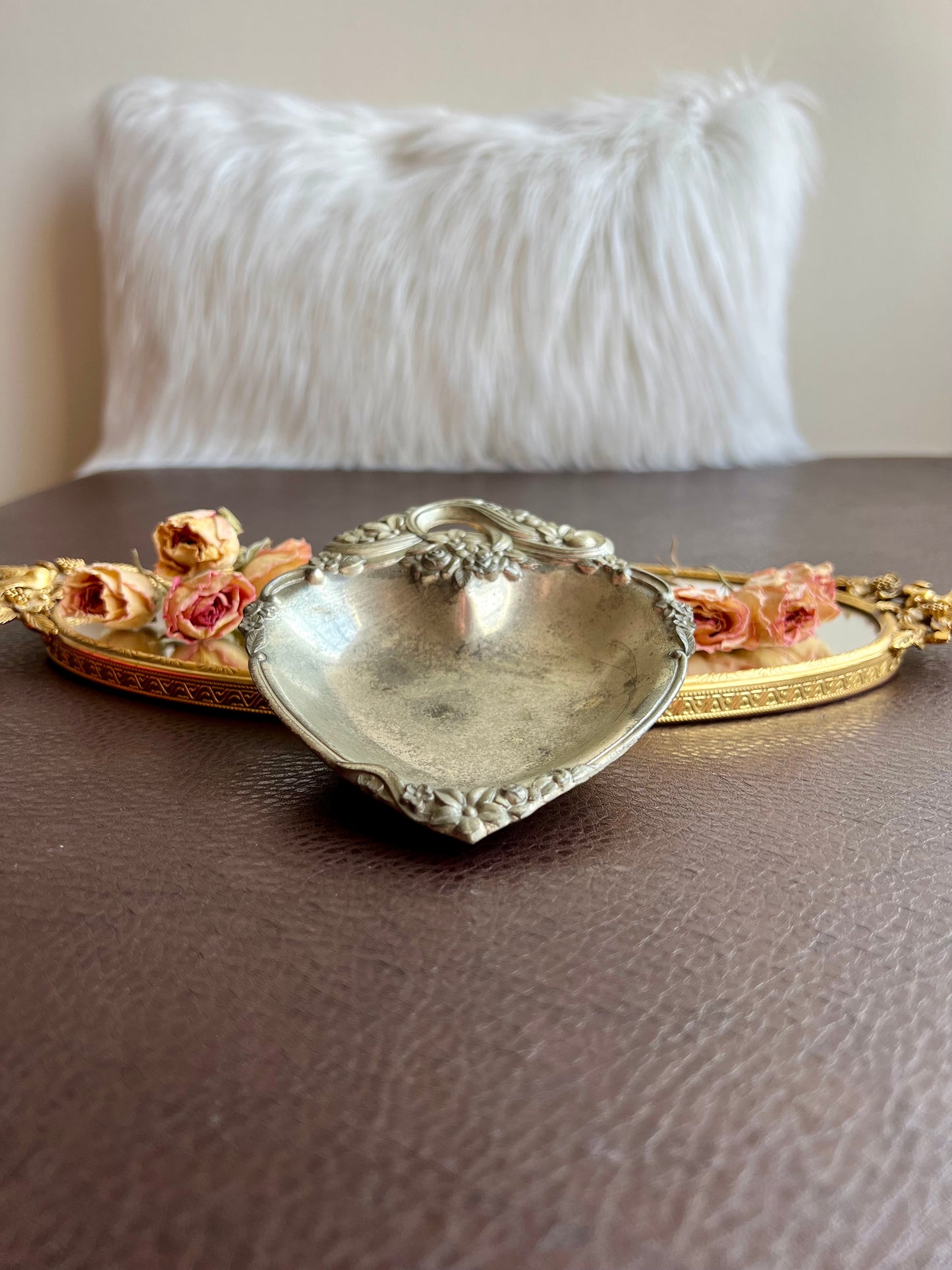 Italian Style Silver Plated Metal Heart Shaped Vintage Change Dish, Bon Bon Dish or Jewelry Holder