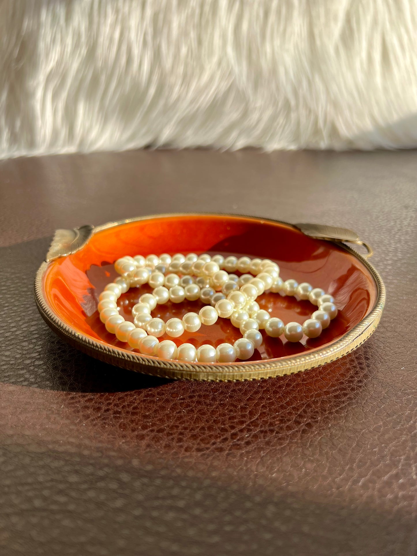 1980s Vintage Orange Round Enamel on Metal Dish or Jewelry Tray by Evans