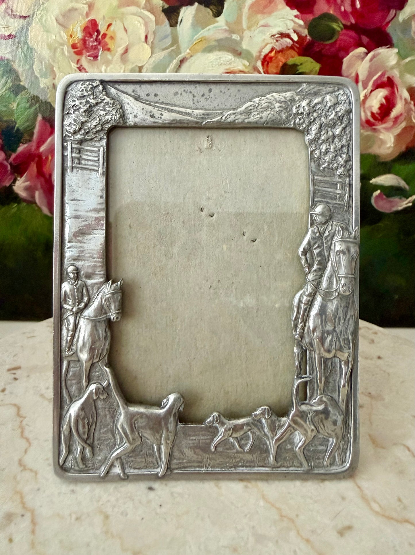 1988 Silver Plated Vintage Seagull Pewter Equestrian Picture Frame (model PF160) - Made in Canada