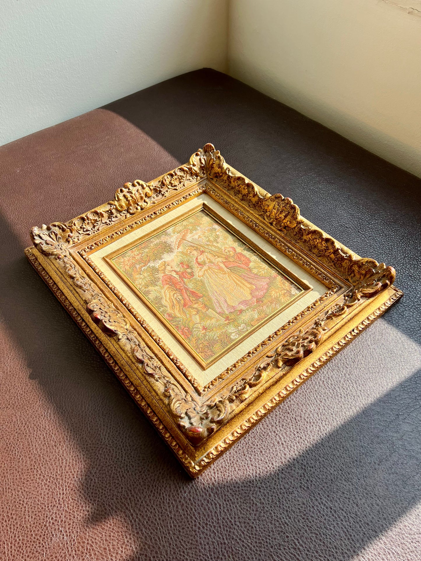 Victorian Themed Vintage Tapestry Ornate Gold Gilded Wooden Frame, Wall Art Decor