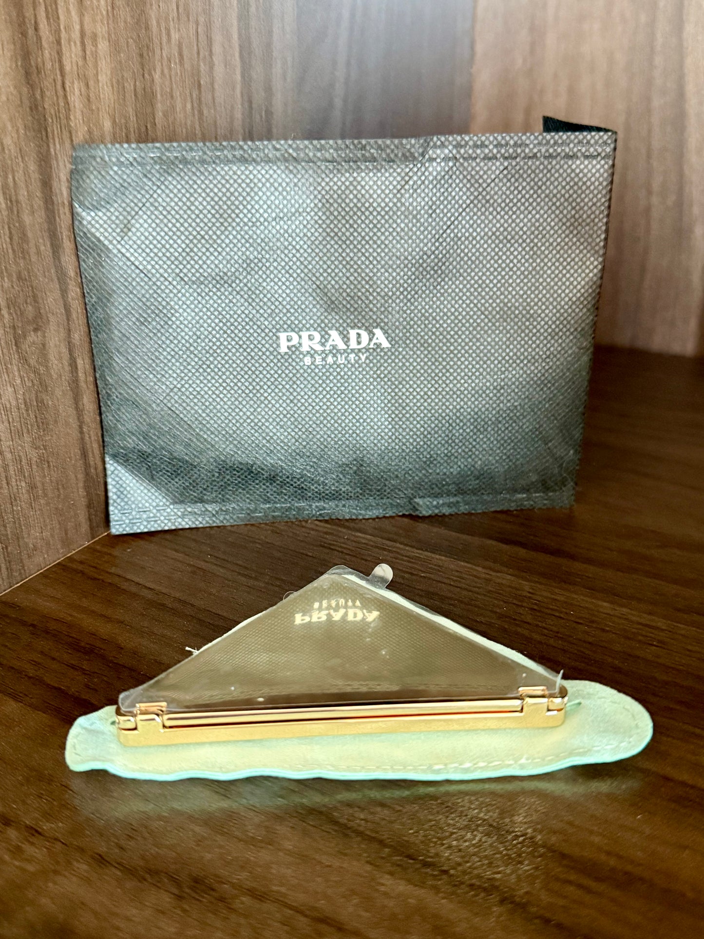 PRADA Beauty Metallic Triangle-shaped Makeup Double Mini Mirror Compact With Pouch Dust Bag - Made in Italy