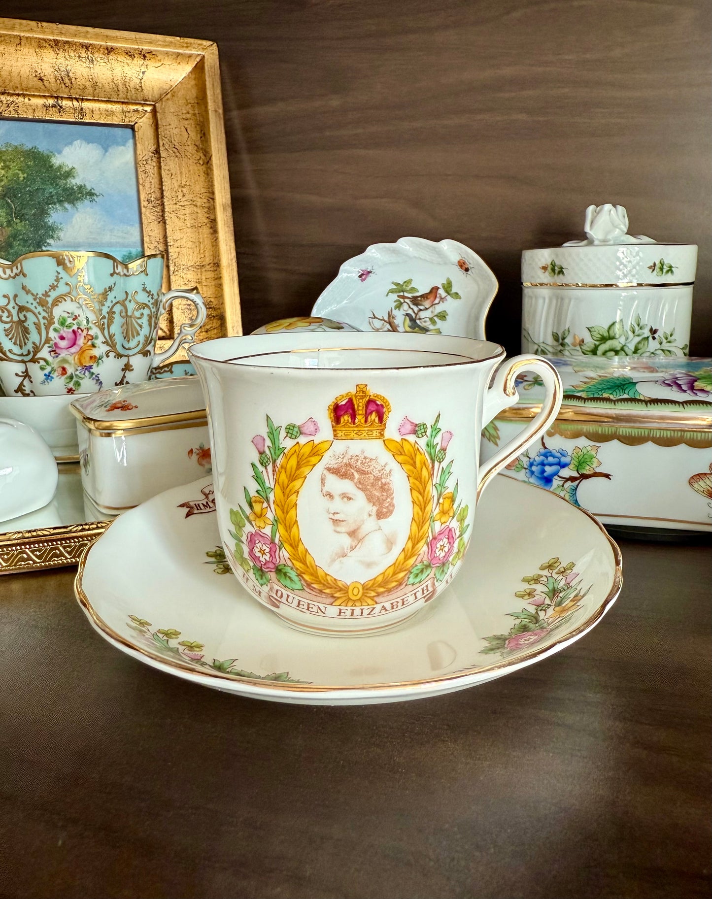 Coronation 1953 H.M. Queen Elizabeth Vintage Tuscan Bone China Roses Tea cup and Saucer, Numbered