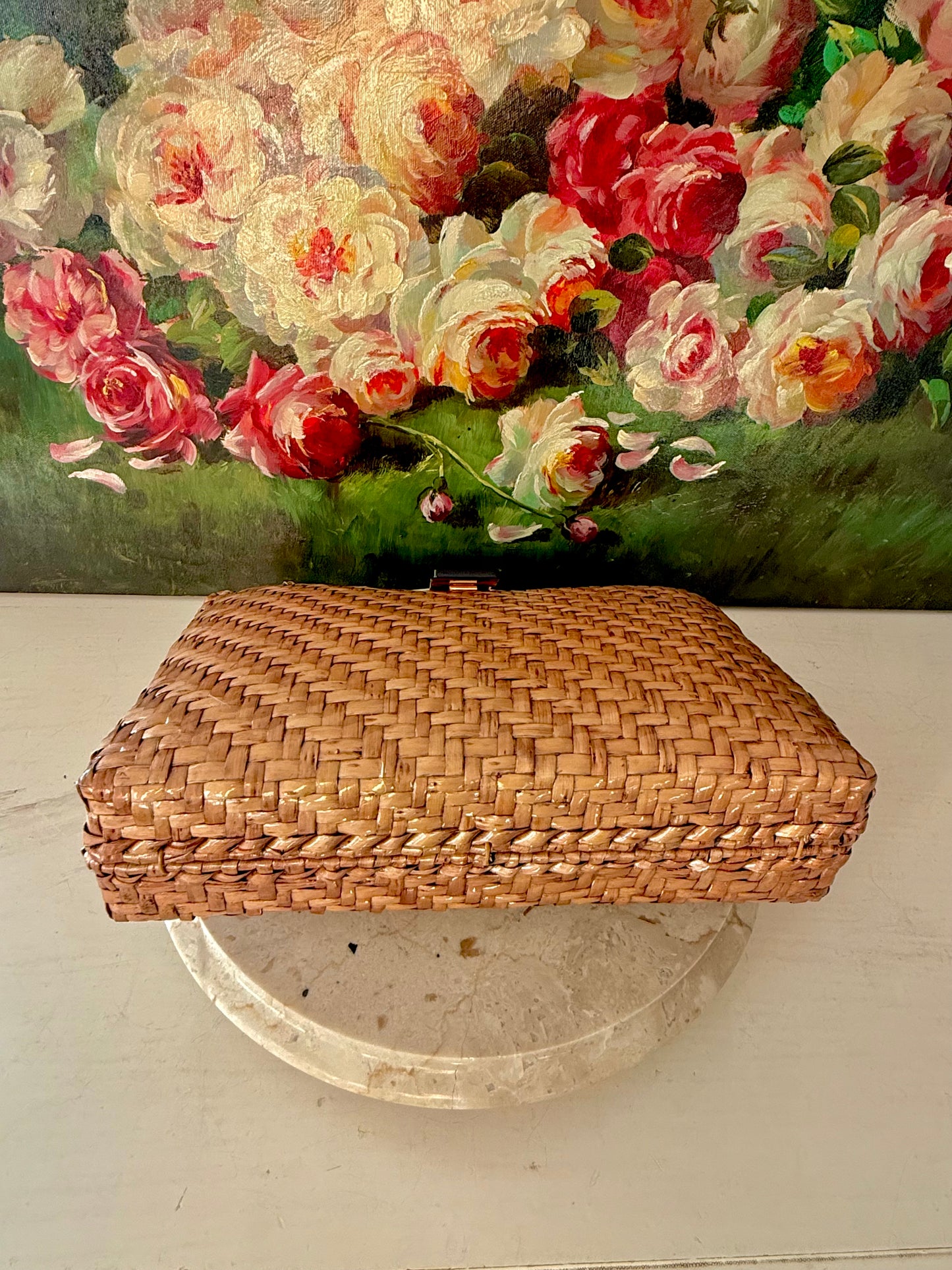 Vintage RODO Italian Style Glazed Wicker Purse or Clutch with Chain Shoulder Strap