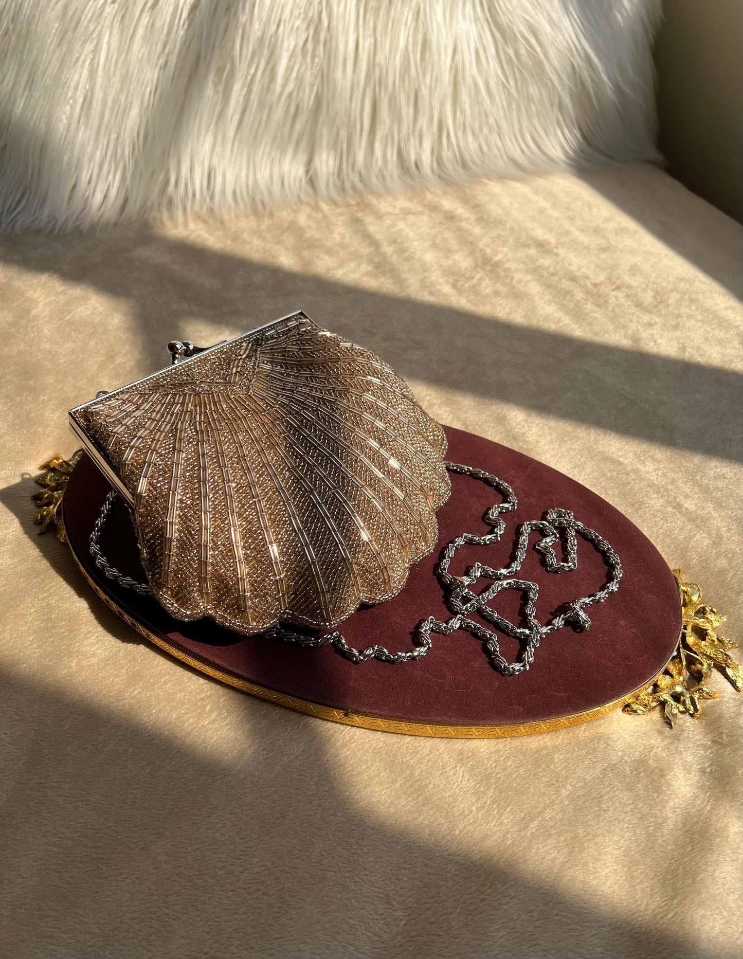 Valerie Stevens Vintage Scallop Shell Evening Beaded Clutch Purse