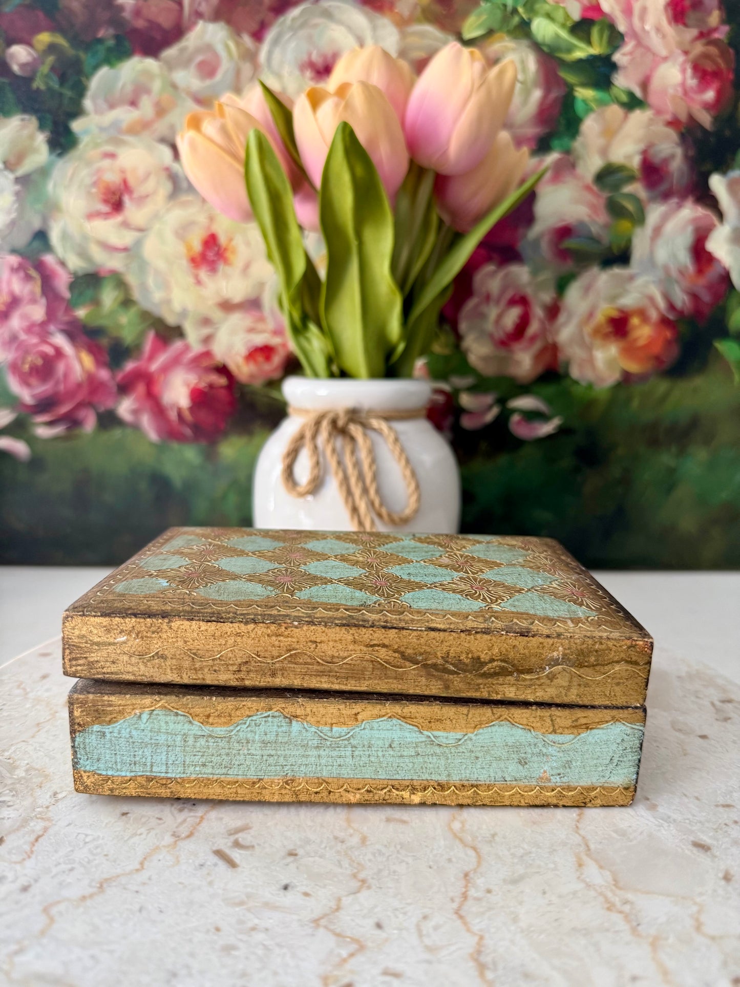 Italian Vintage Florentine Gold Gilt Wooden Handmade Jewelry Box