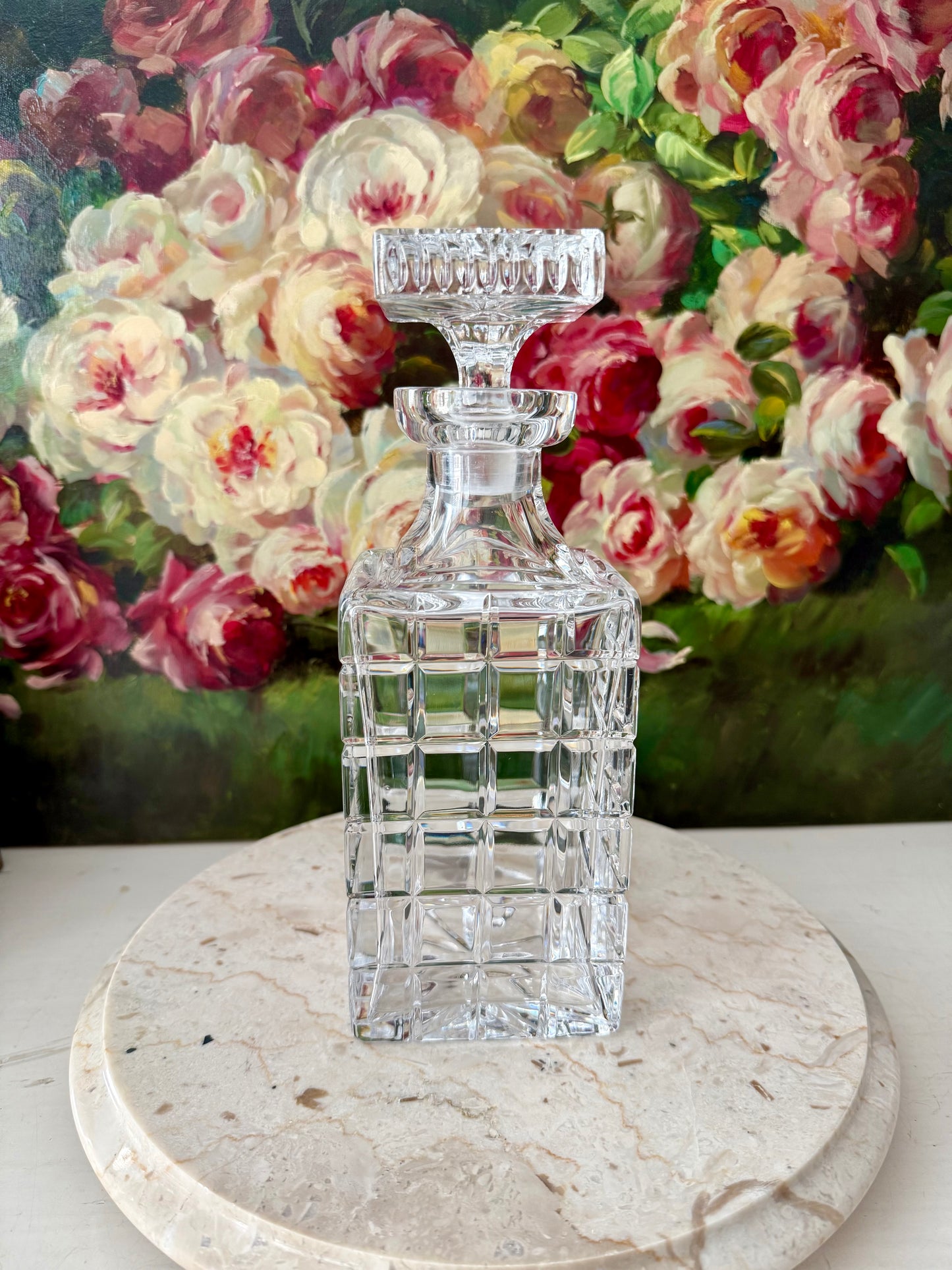 Atlantis Helsinki Style Vintage Cut Crystal Square Glass Whiskey Decanter with Stopper