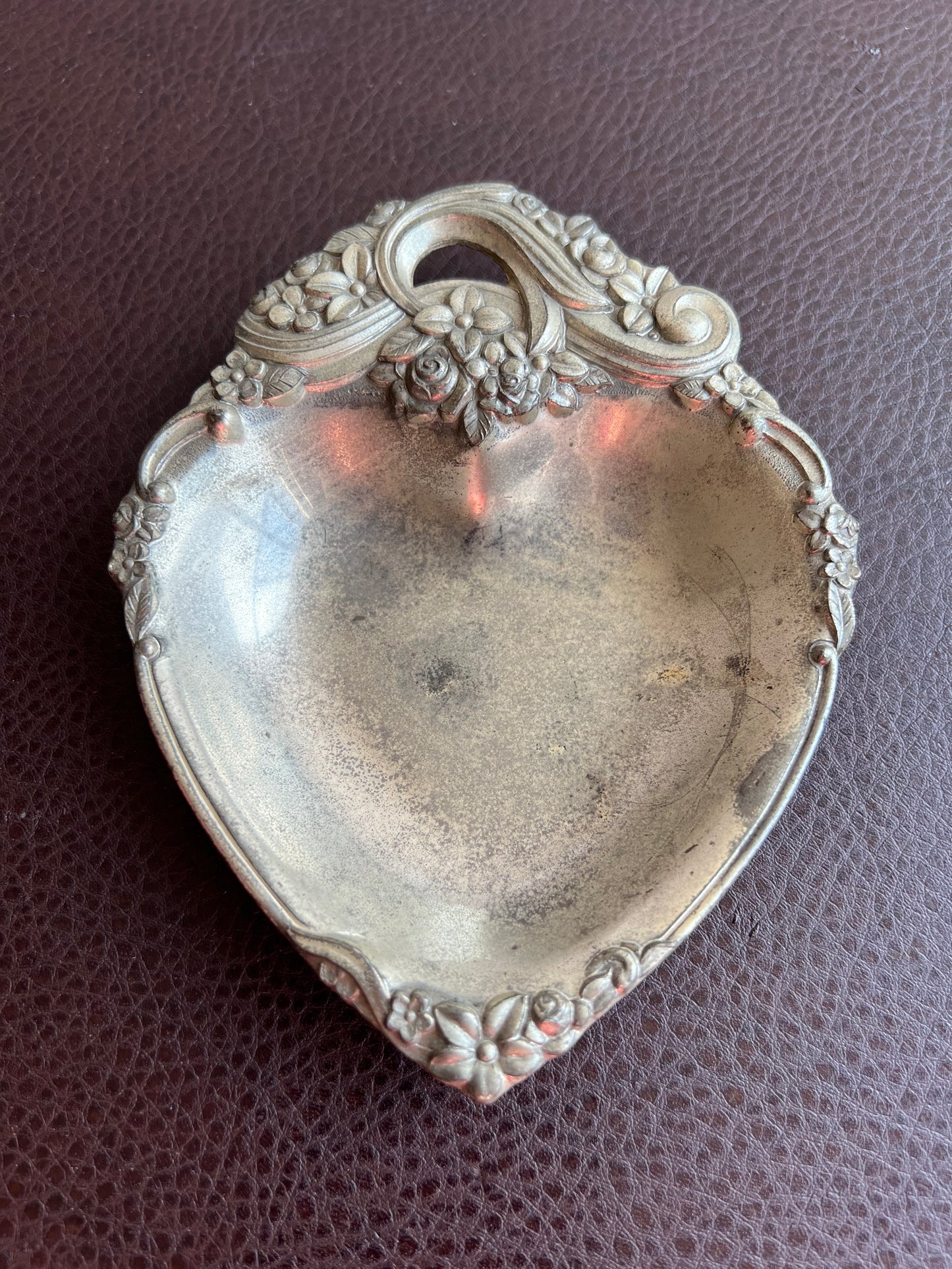 Italian Style Silver Plated Metal Heart Shaped Vintage Change Dish, Bon Bon Dish or Jewelry Holder