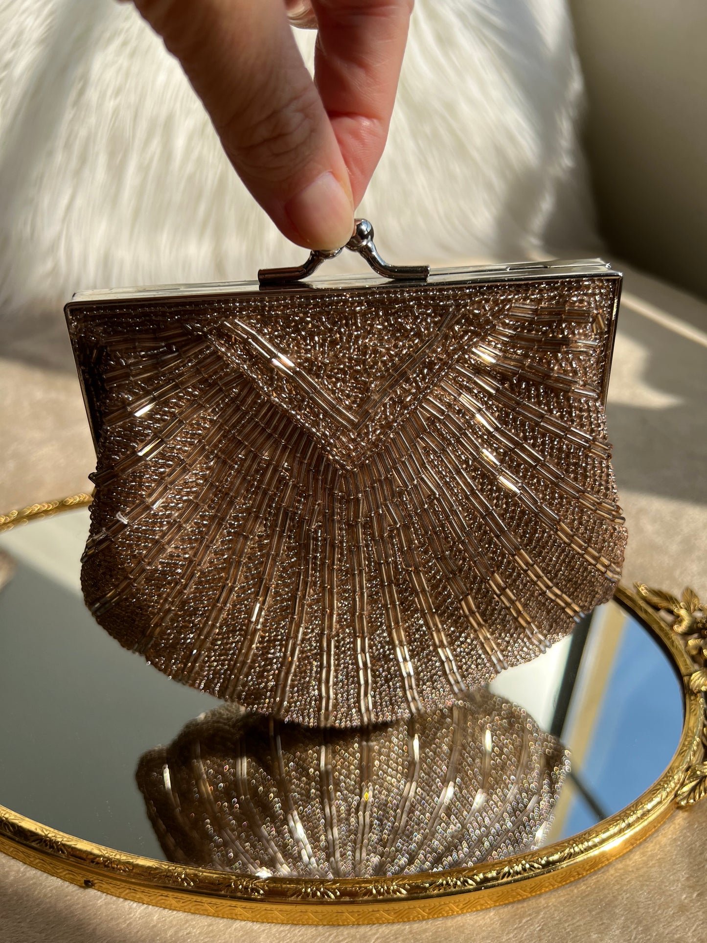 Valerie Stevens Vintage Scallop Shell Evening Beaded Clutch Purse