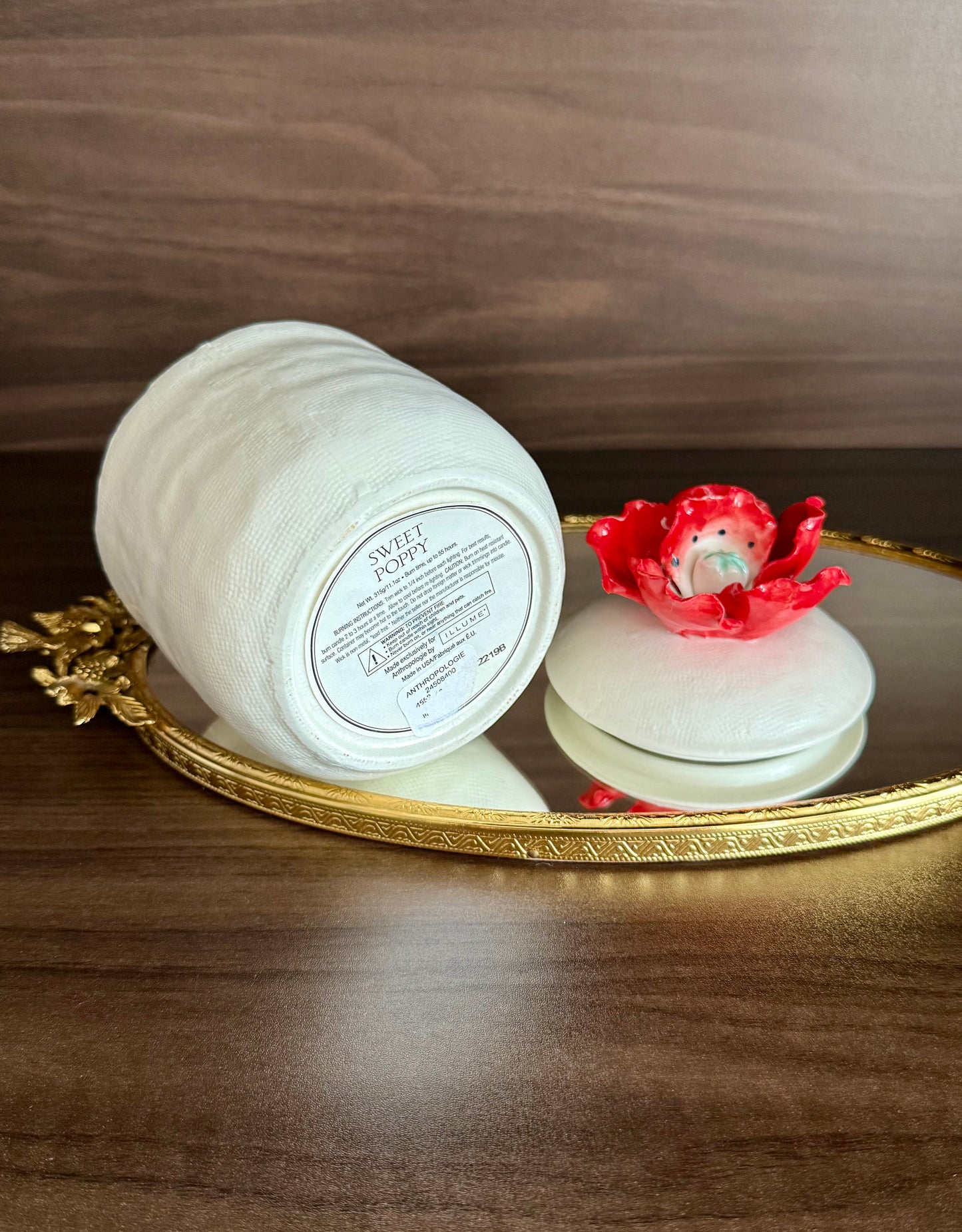 “Sweet Red Poppy" Luxury White Ceramic Candle with Lid by Illume