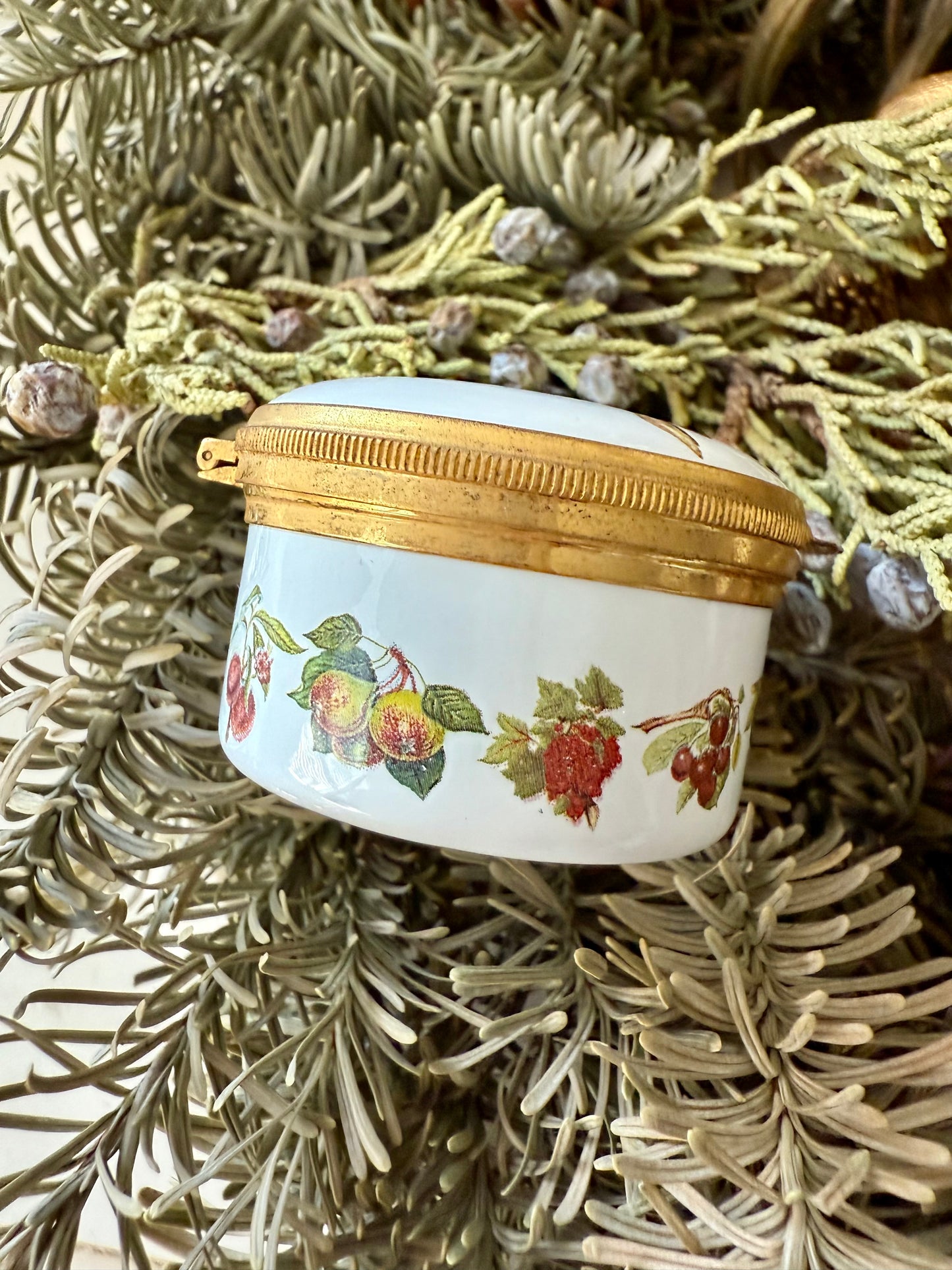 Vintage ‘The Red Currant’ Portmeirion Pomona Enamel Jewelry or Trinket Box, Made in England
