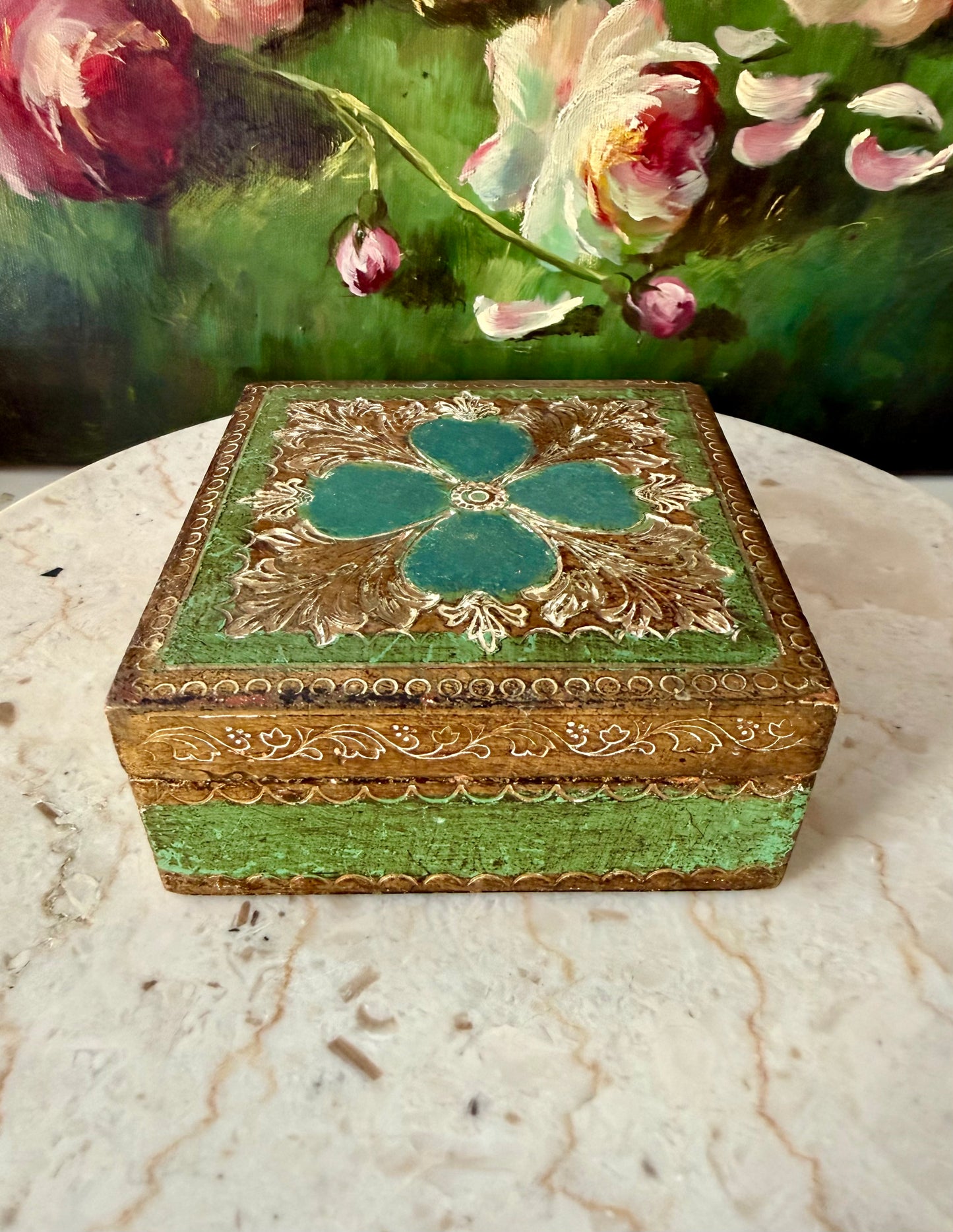 Italian Style Florentine Gold-gilded Wooden Vintage Jewelry or Trinket Box