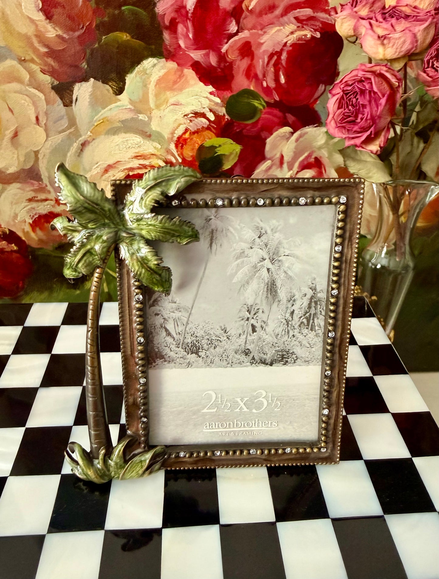 Tropical Palm Trees Mini Enamel Photo/ Picture Frame with Rhinestones