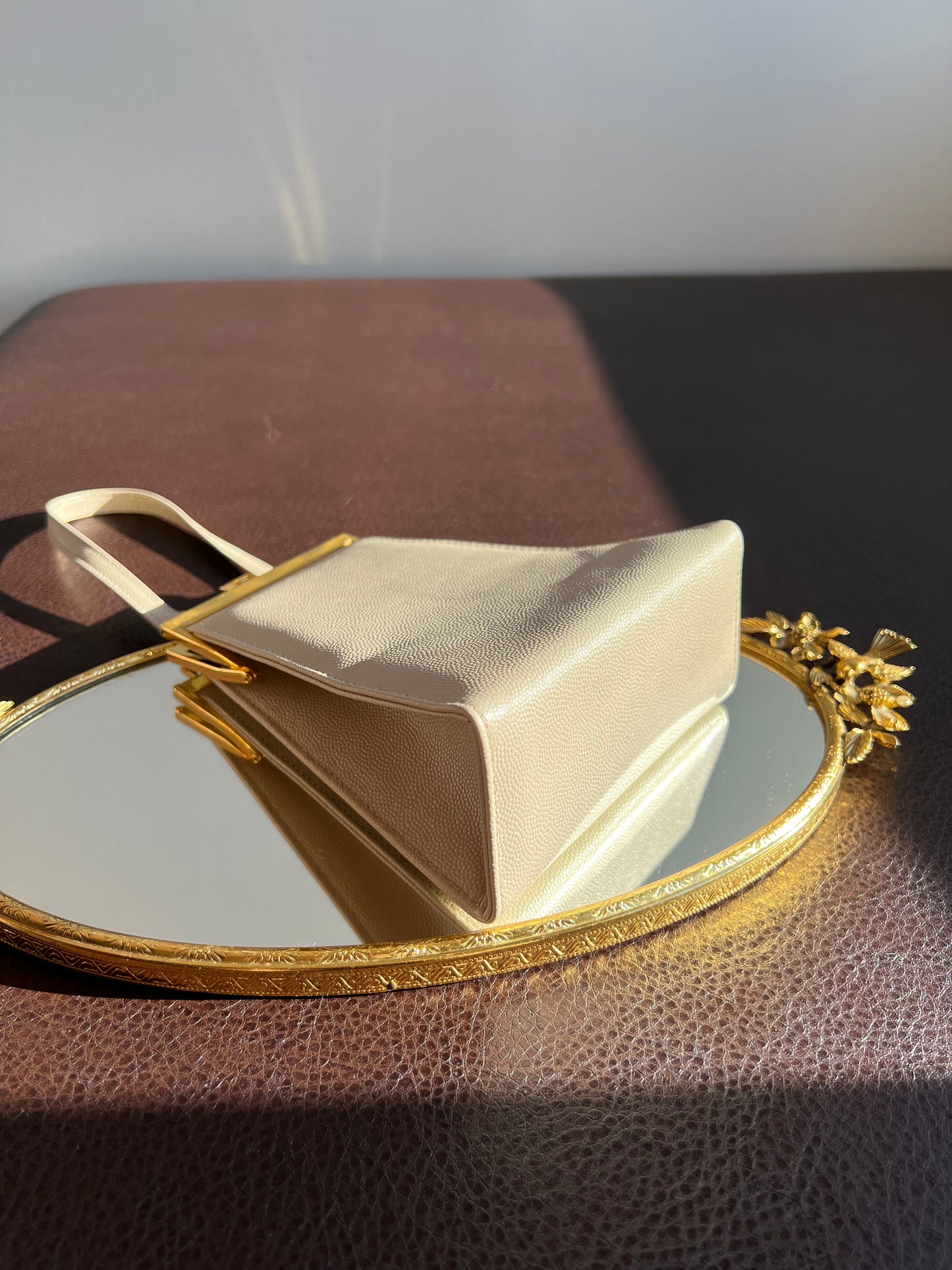 Beige Vintage Elegant Luxury Faux Leather Handbag/ Purse with “IG”Monogram on the Gilded Opening Buckle - Italian Style