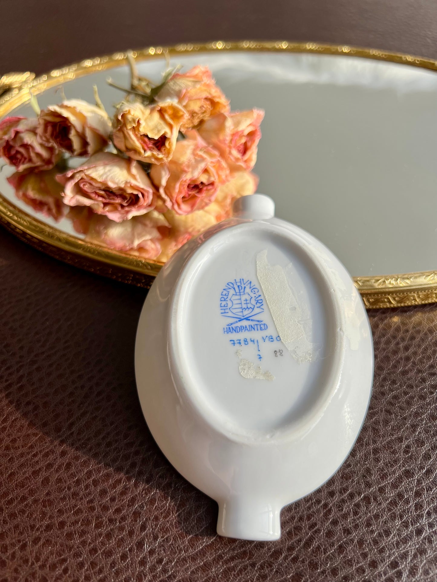 Antique Herend Queen Victoria (VBO) Vintage Handmade Small Porcelain Ashtray, Made in Hungary