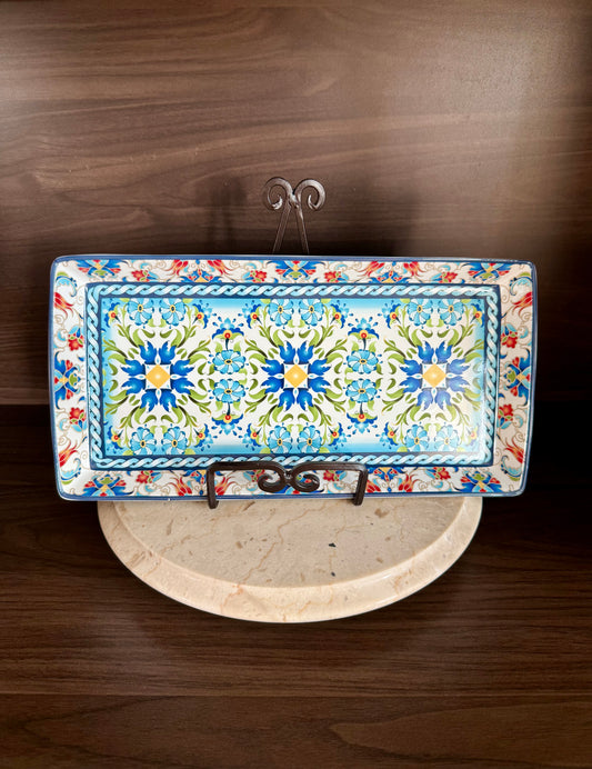 Decorative Vintage Porcelain Floral Moroccan Style Dinner Tray or Serving Platter, Made in Indonesia