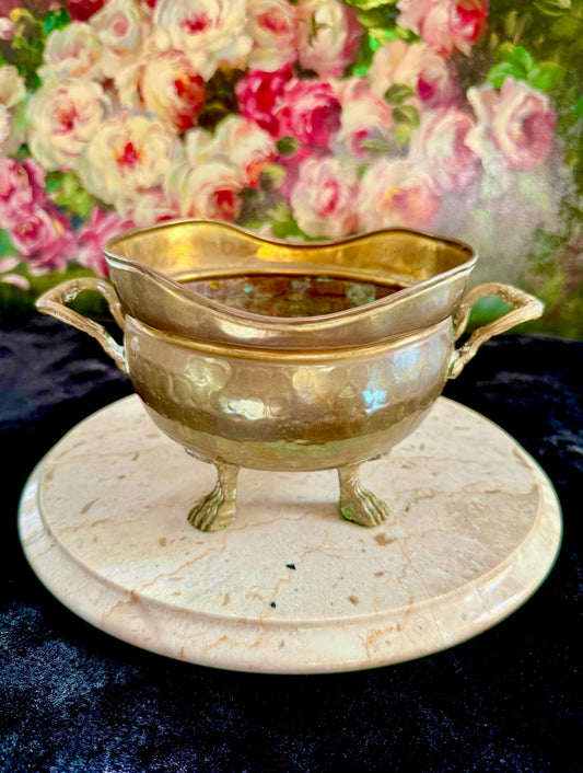 Vintage Brass Flower Pot or Planter with Handles and Four-Legged Lion Paws - Made in Spain