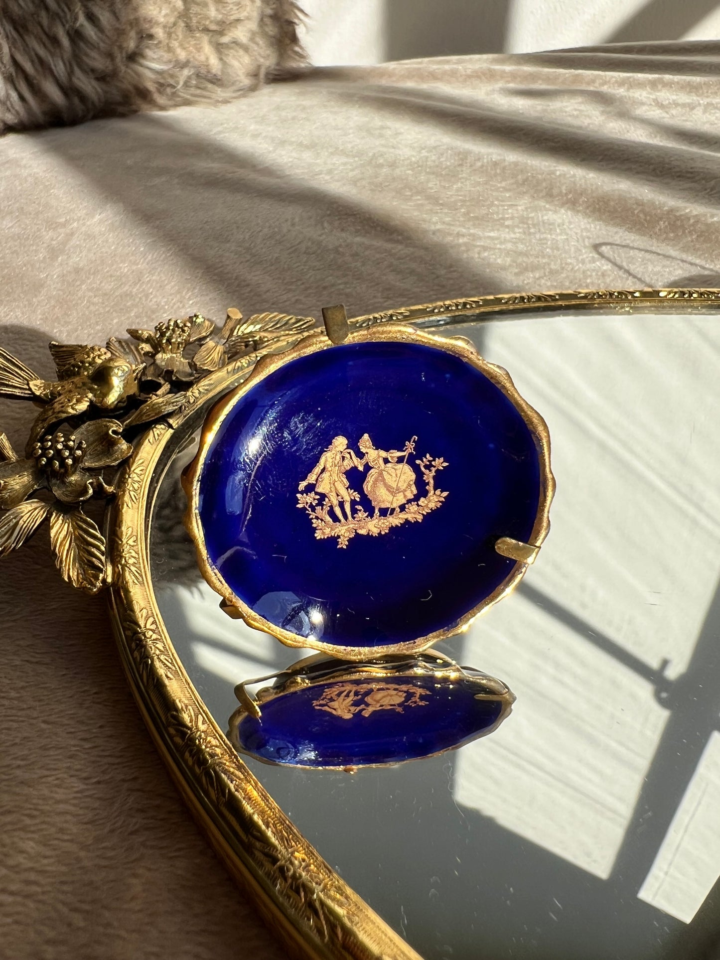 Gold Patterned Cobalt Blue Vintage Miniature Limoges Porcelain Plate