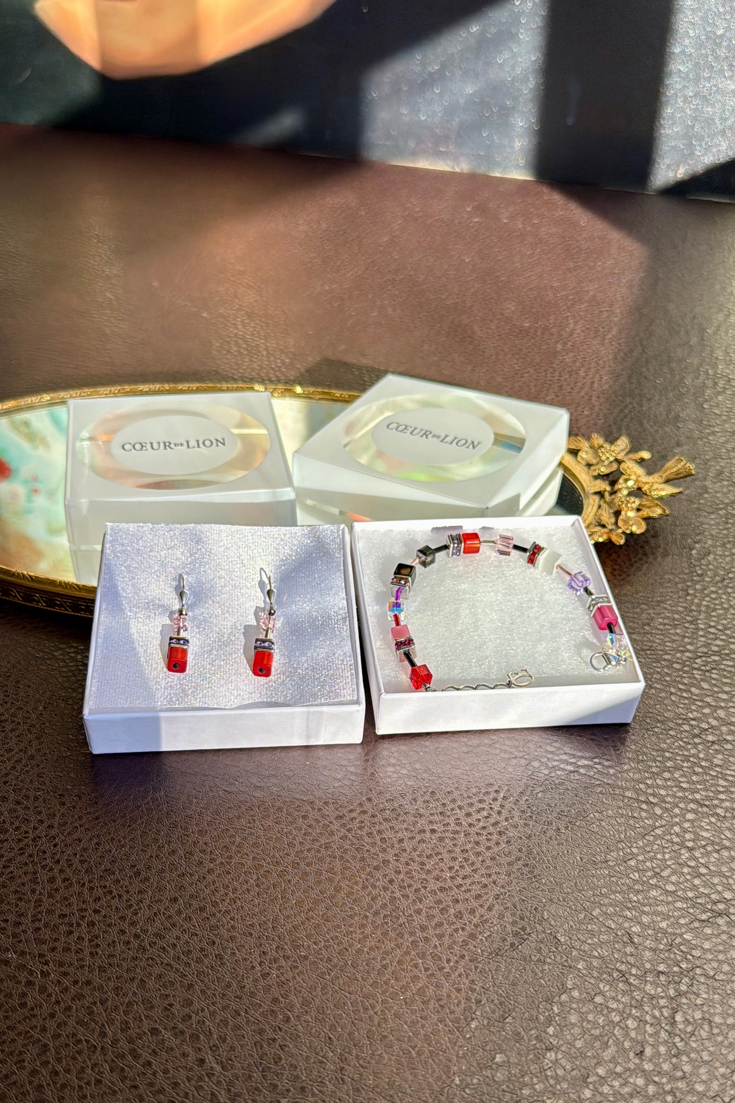 CoEur De Lion Geo Cube Red Earrings in Original Box