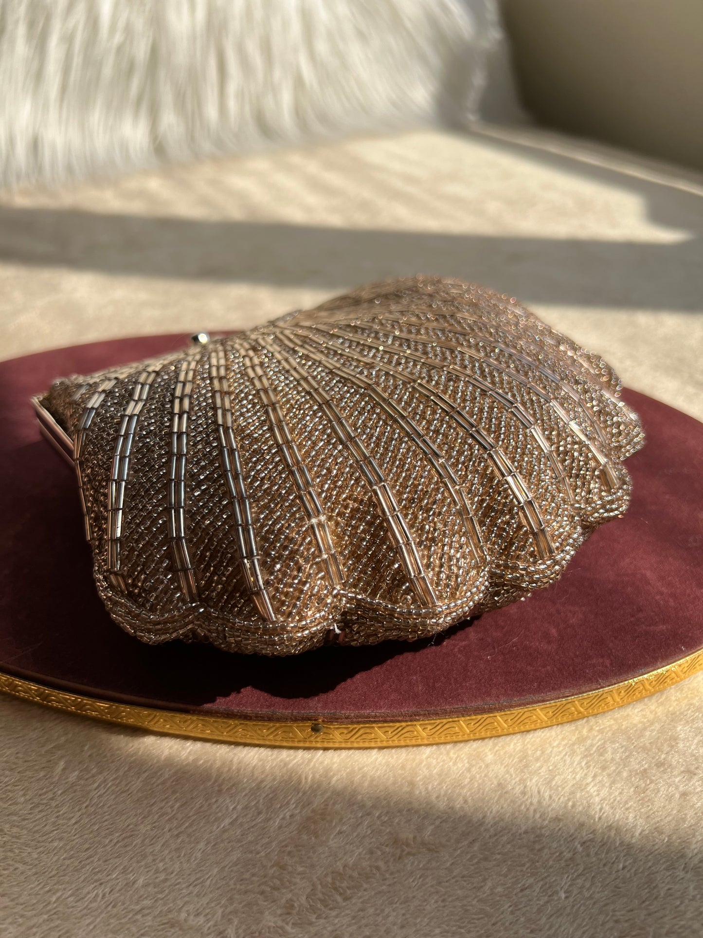 Valerie Stevens Vintage Scallop Shell Evening Beaded Clutch Purse