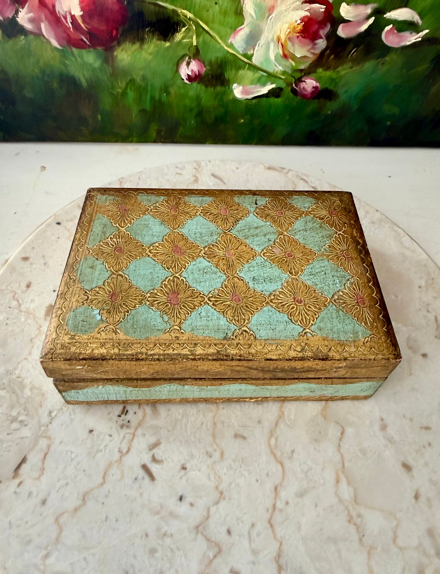 Italian Vintage Florentine Gold Gilt Wooden Handmade Jewelry Box