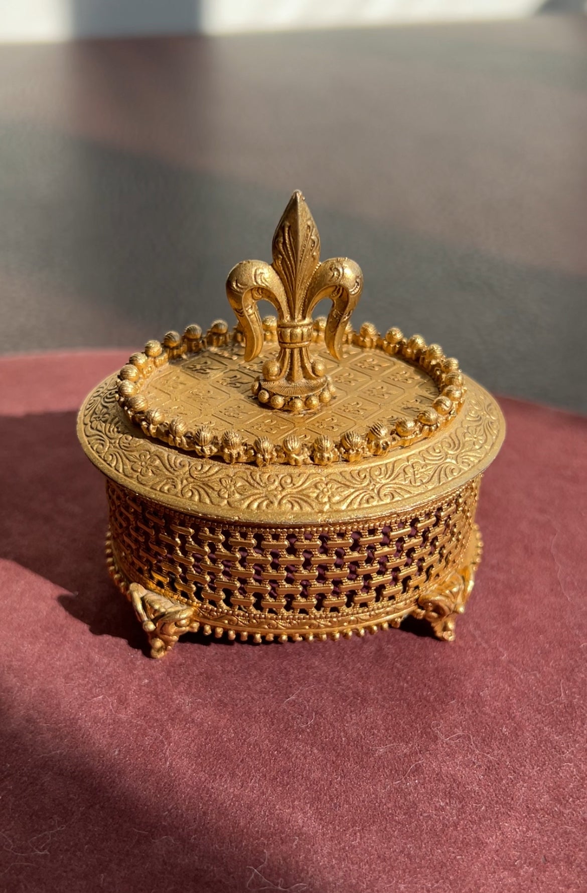 Florenza Vintage Mini Gold Brass Jewelry Box, Trinket Dish