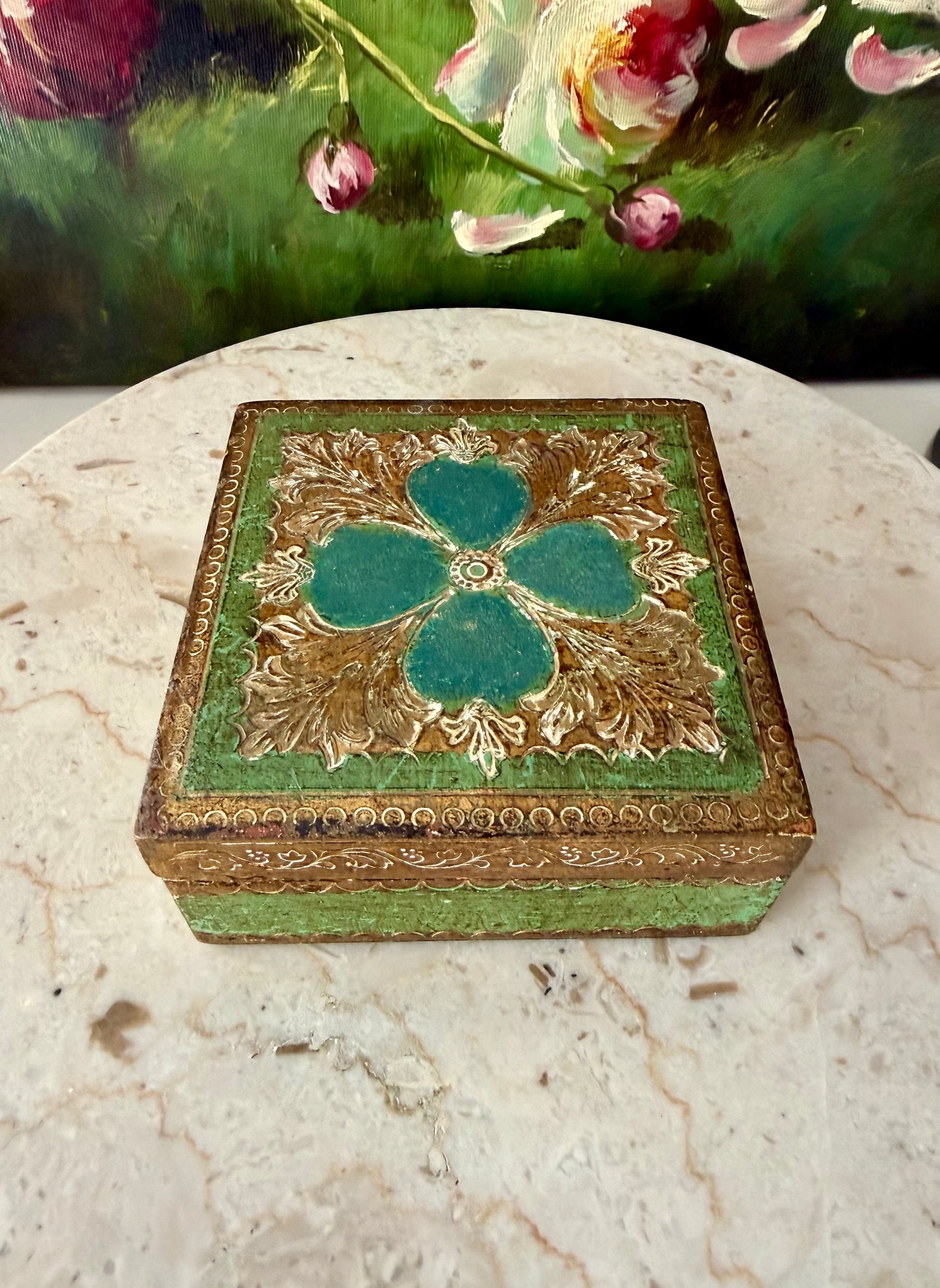 Italian Style Florentine Gold-gilded Wooden Vintage Jewelry or Trinket Box